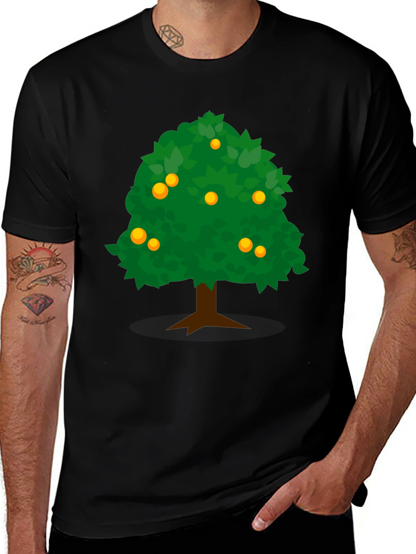 Variant 10 of Orange Tree Graphic Tee - Casual Black T-Shirt
