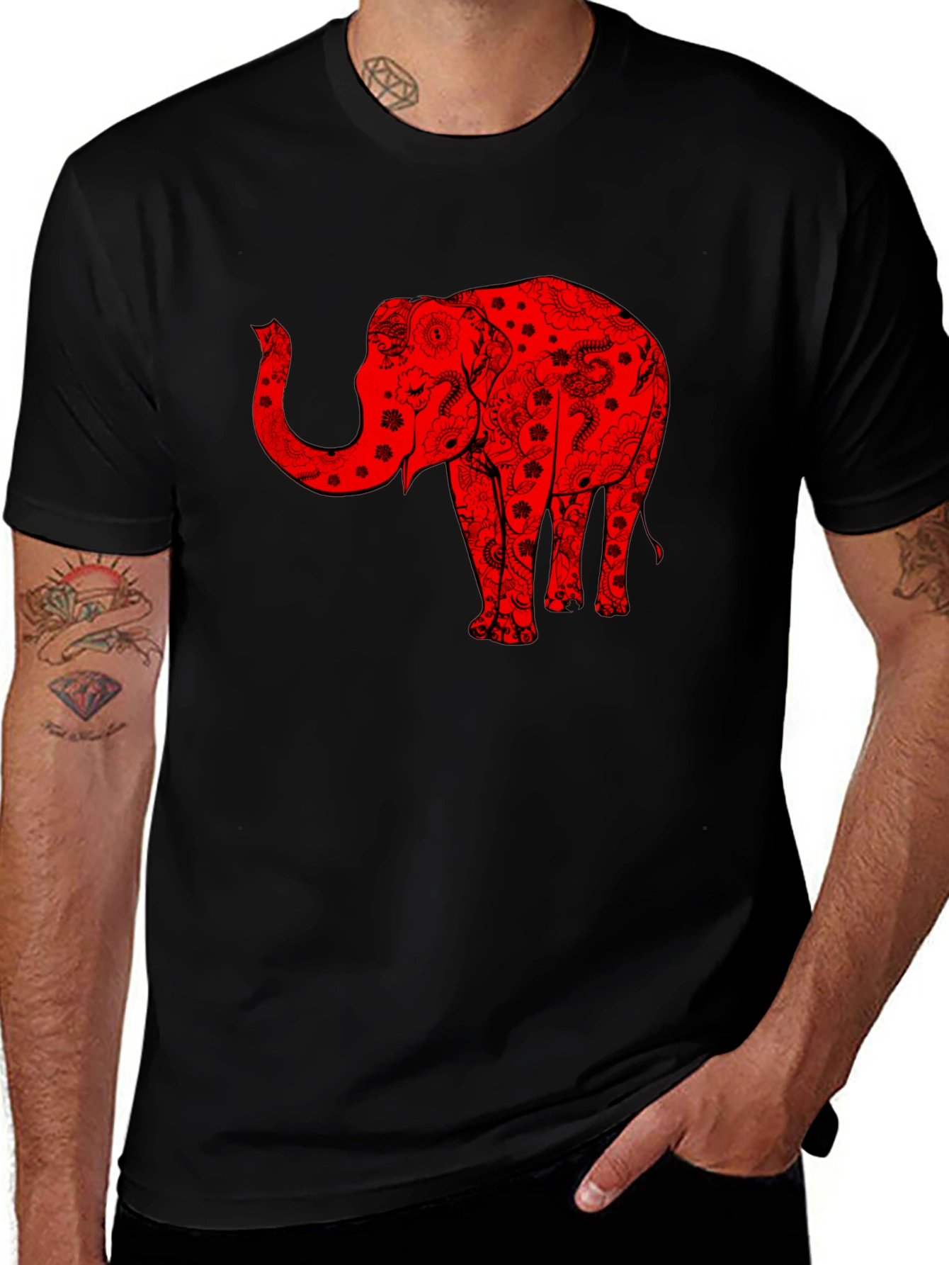 Variant 24 of Black T-Shirt with Red Elephant Design