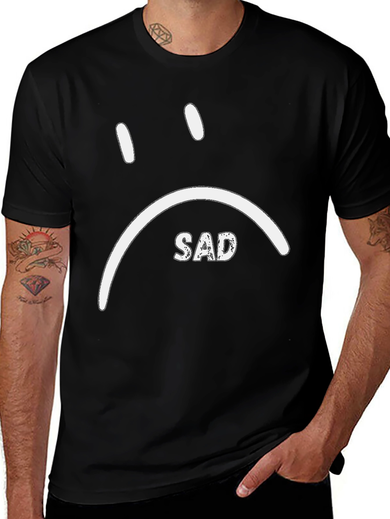 Variant 14 of Sad Face Graphic Black T-Shirt - Unisex