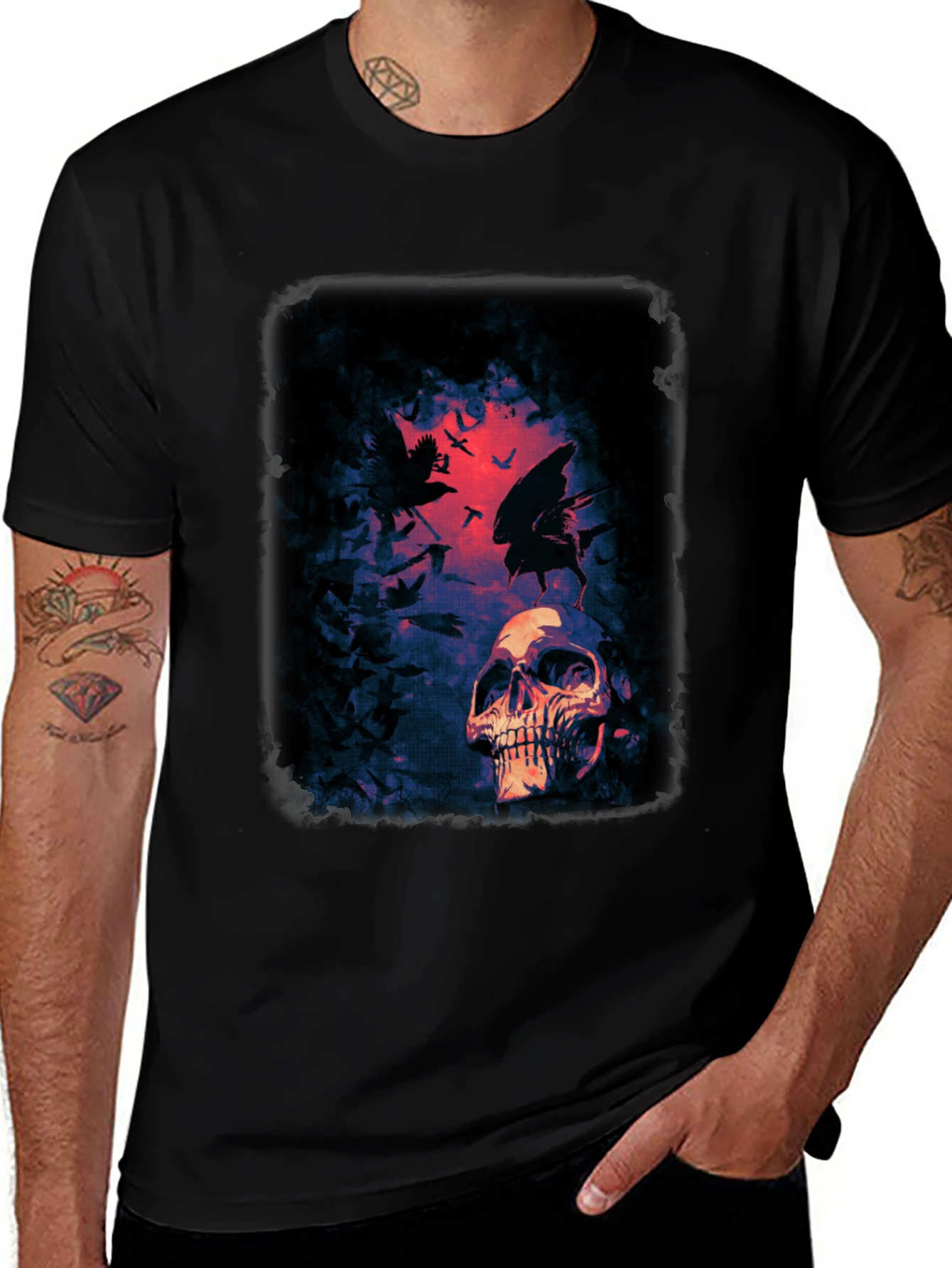 Variant 7 of Skull & Crow Graphic Tee - Men's Black T-Shirt