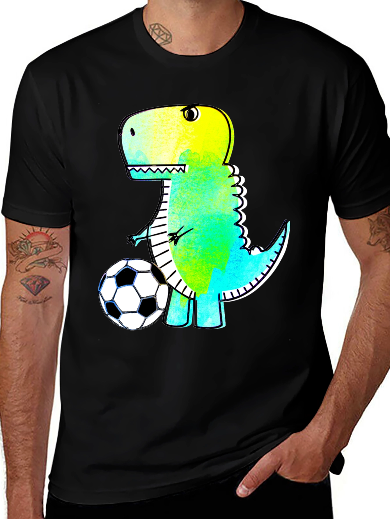 Variant 11 of Dino Soccer T-Shirt - Black, Cartoon Style