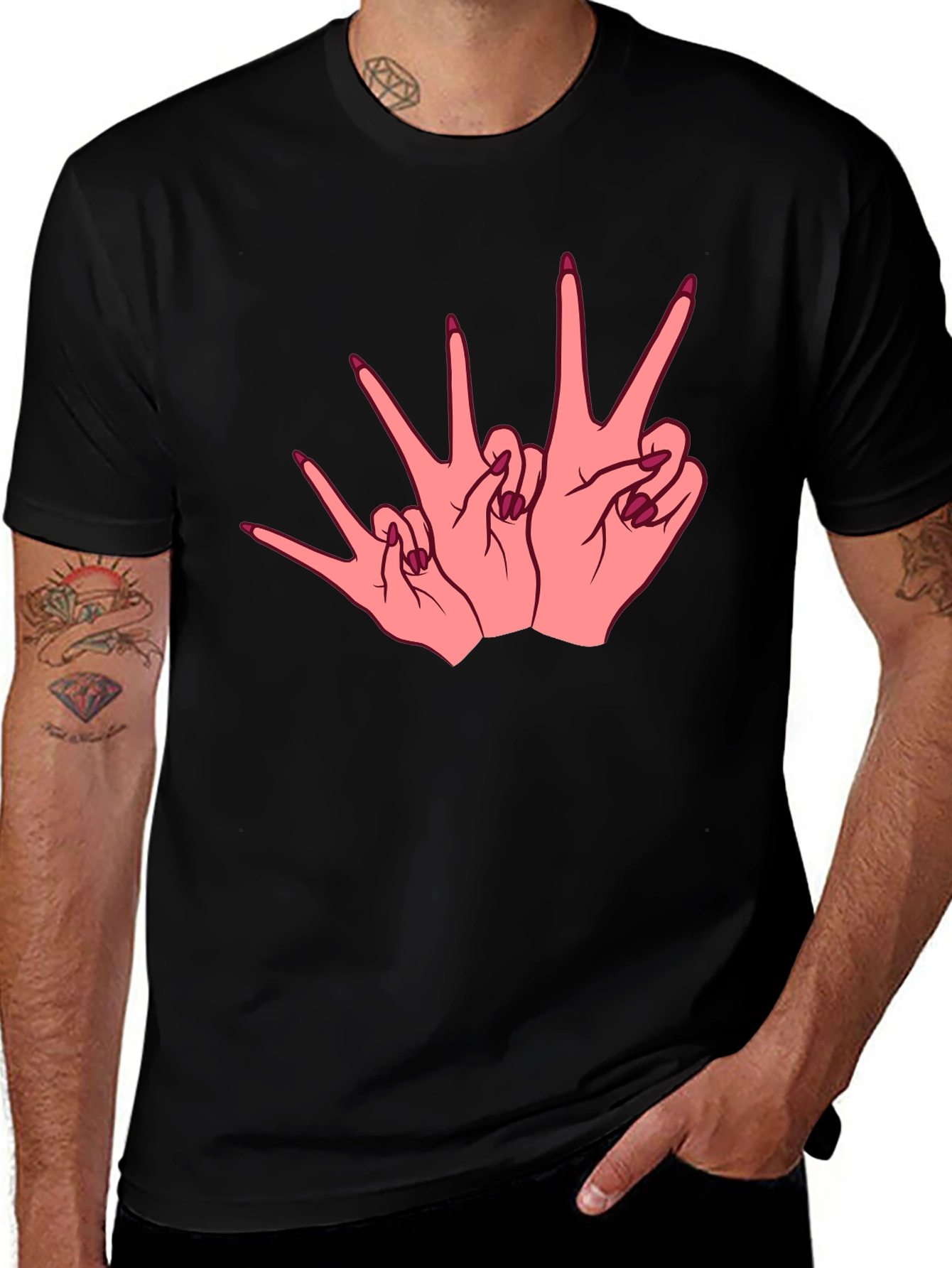 Graphic Tee - Peace Sign Hands Black T-Shirt