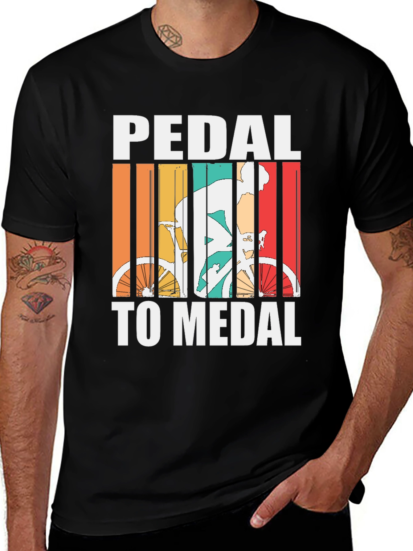 Black Pedal to Medal Cycling T-Shirt - Retro Design main image