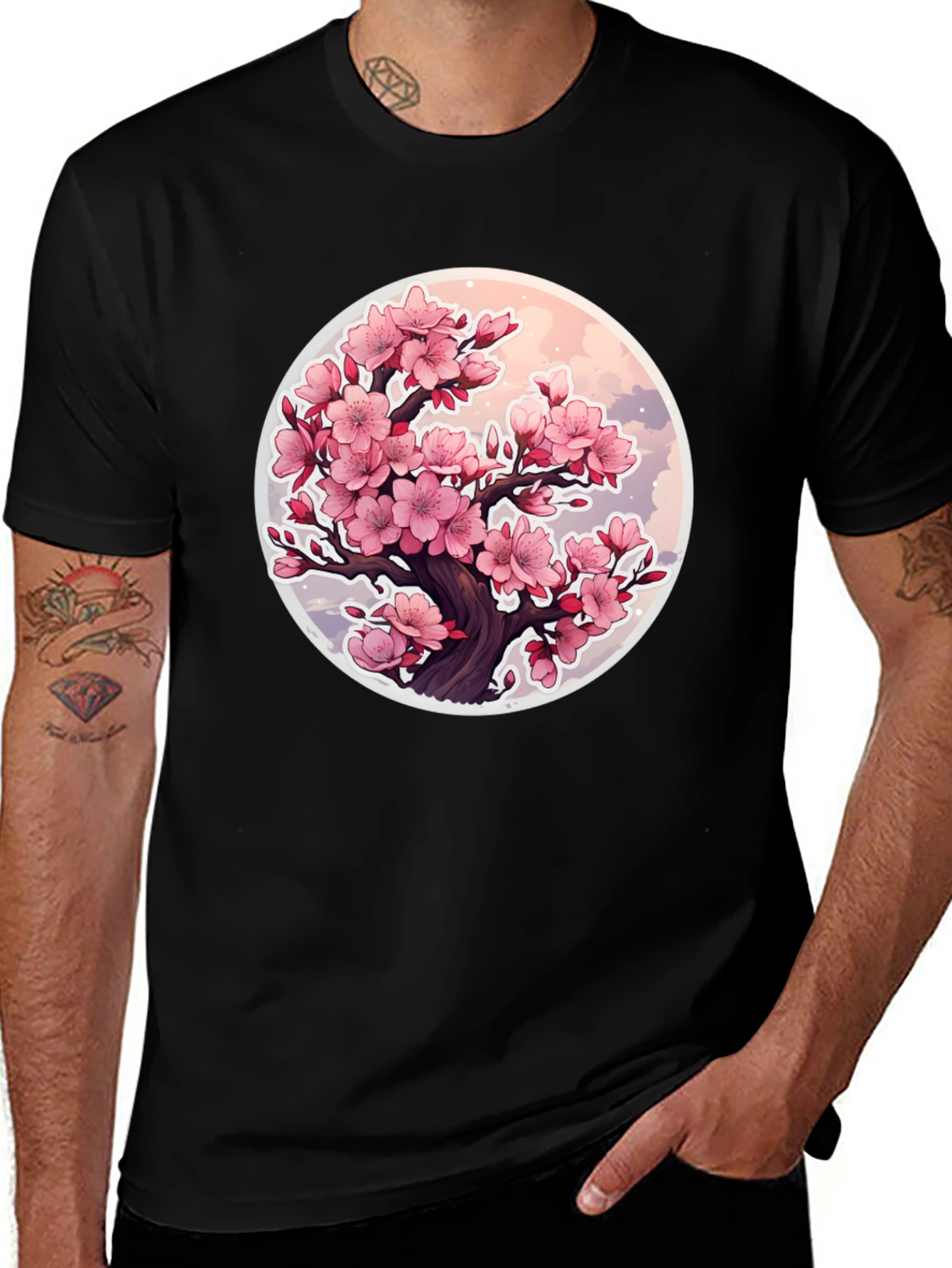 Black Cherry Blossom Tree Graphic T-Shirt - Black main image