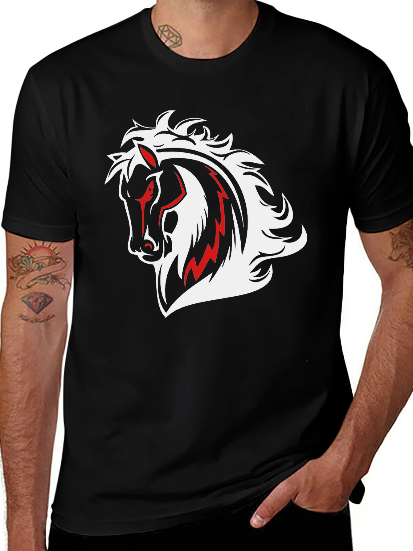Variant 16 of Black T-Shirt with Horse Graphic