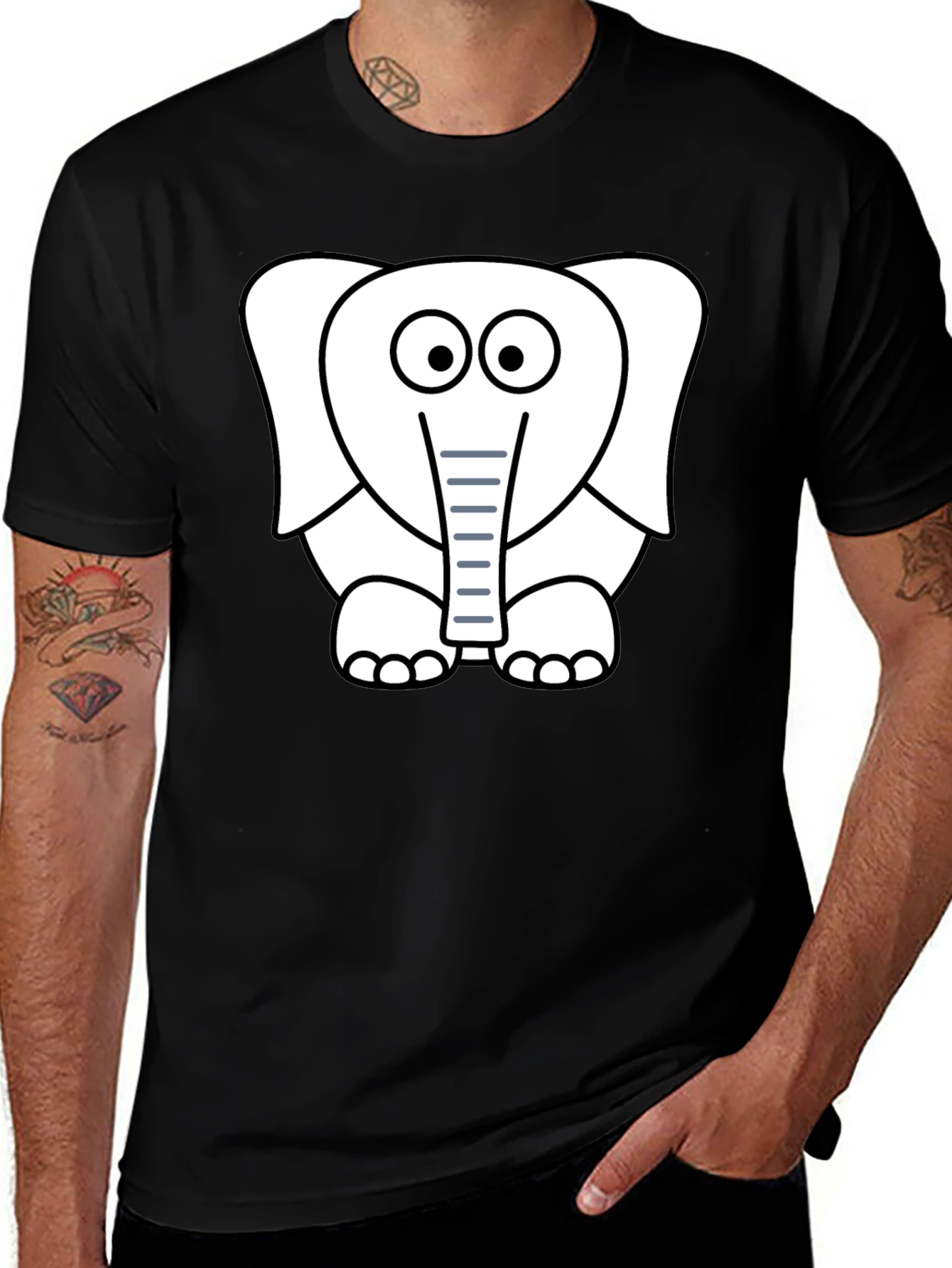Variant 21 of Cartoon Elephant Graphic T-Shirt - Black