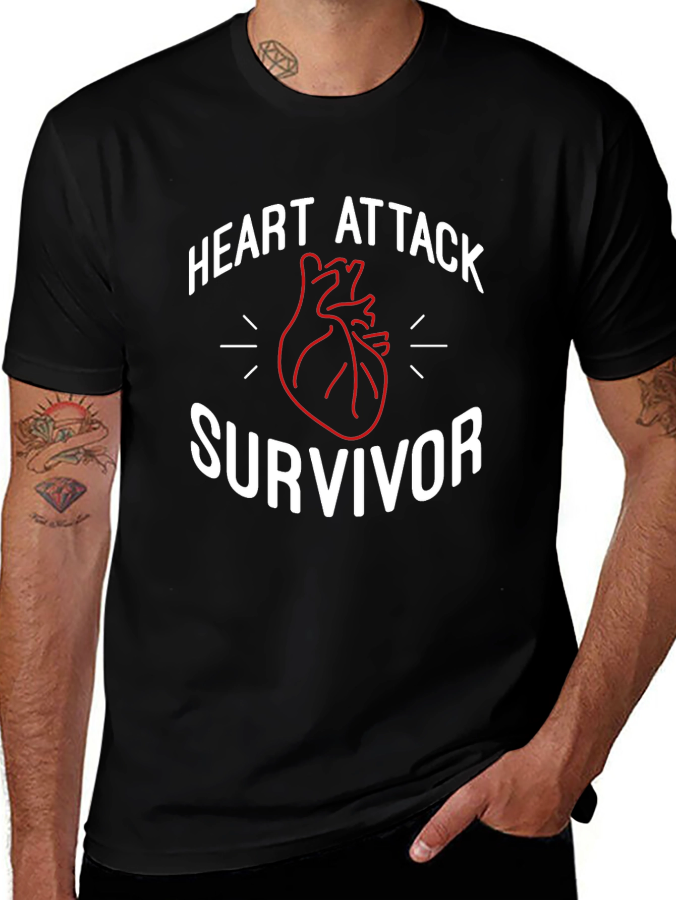 Variant 19 of Heart Attack Survivor T-Shirt - Black Crew Neck
