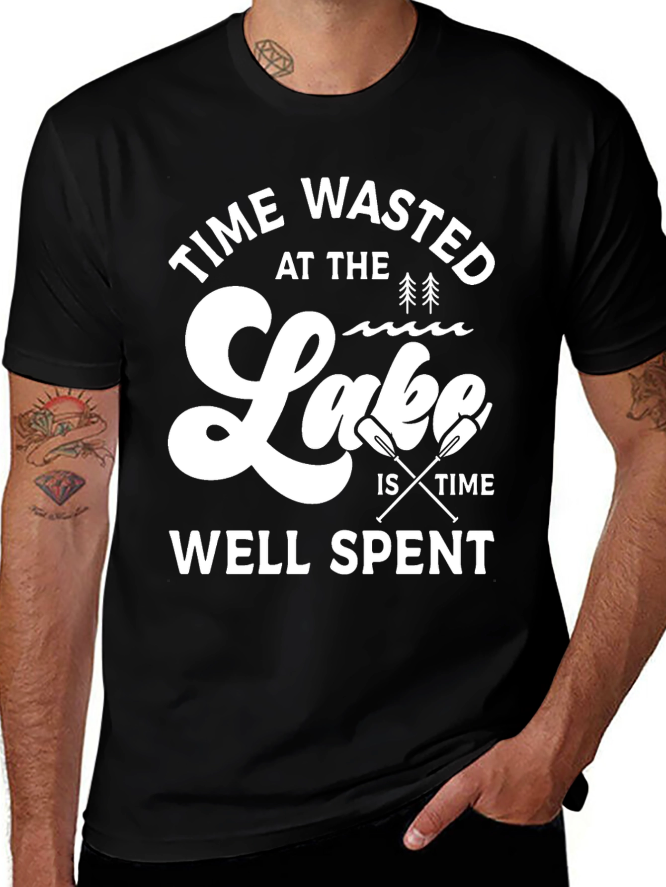 Time Wasted at the Lake Men's Black T-Shirt