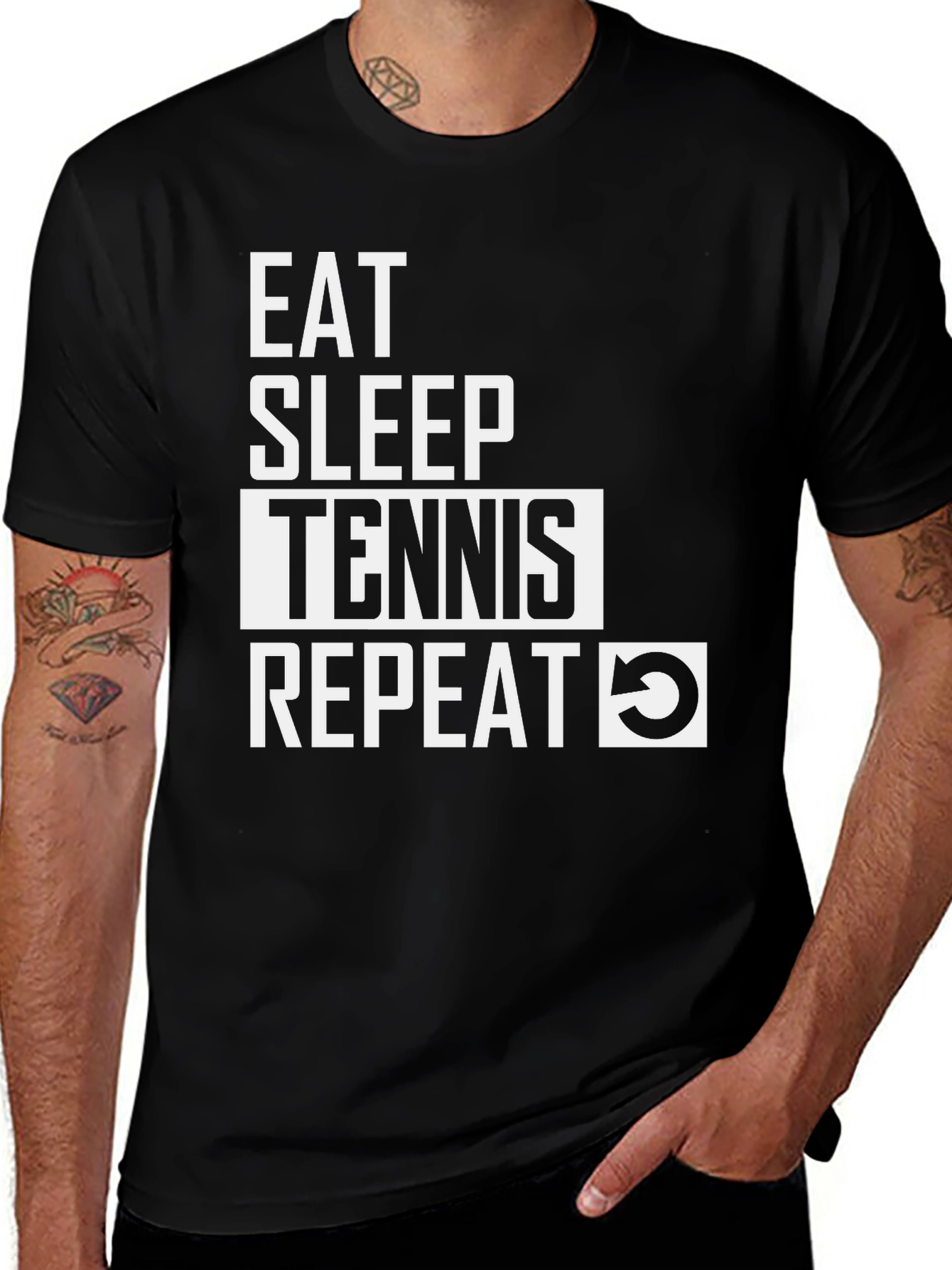 Eat Sleep Tennis Repeat - Black Graphic Tee