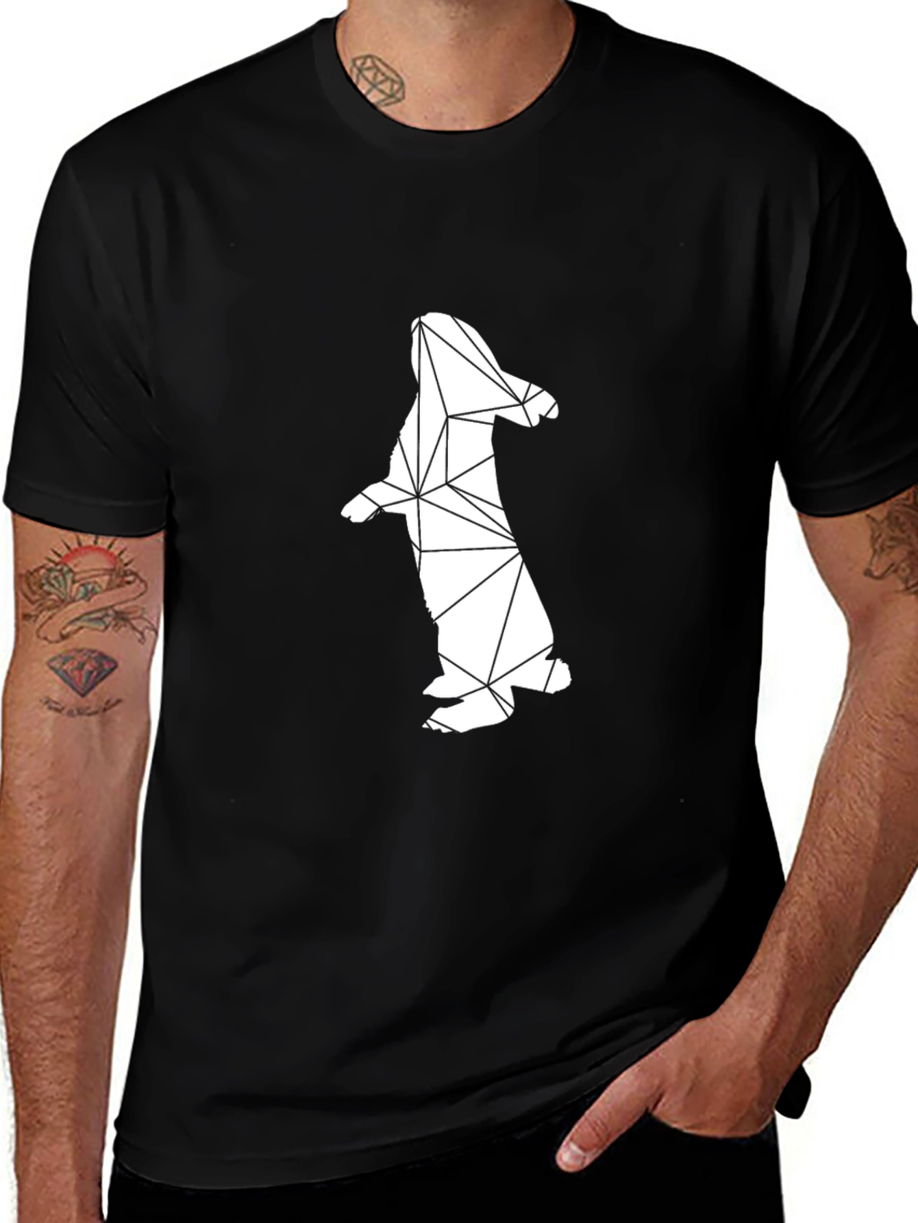 Variant 22 of Geometric Bunny Black T-Shirt