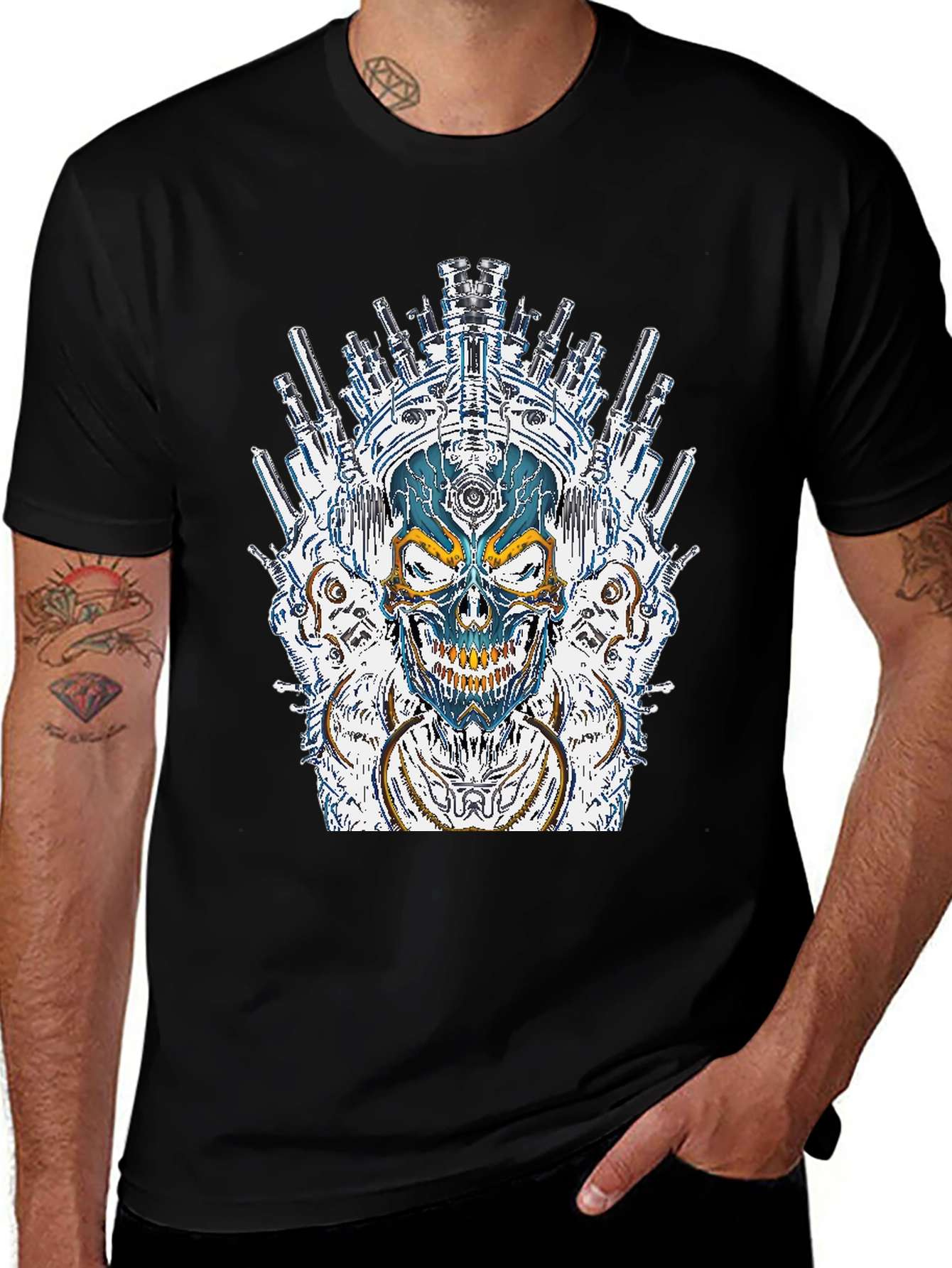 Black Steampunk Skull Graphic T-Shirt - Dark Style main image