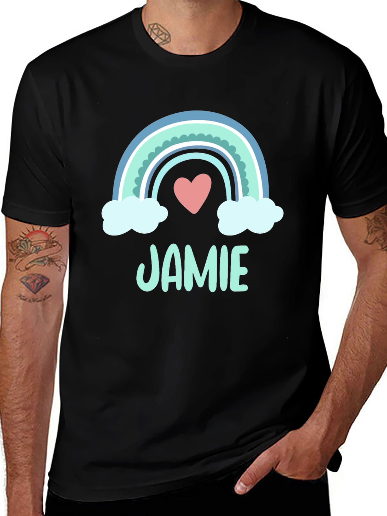 Variant 5 of Jamie Rainbow Heart T-Shirt - Cute & Personalized