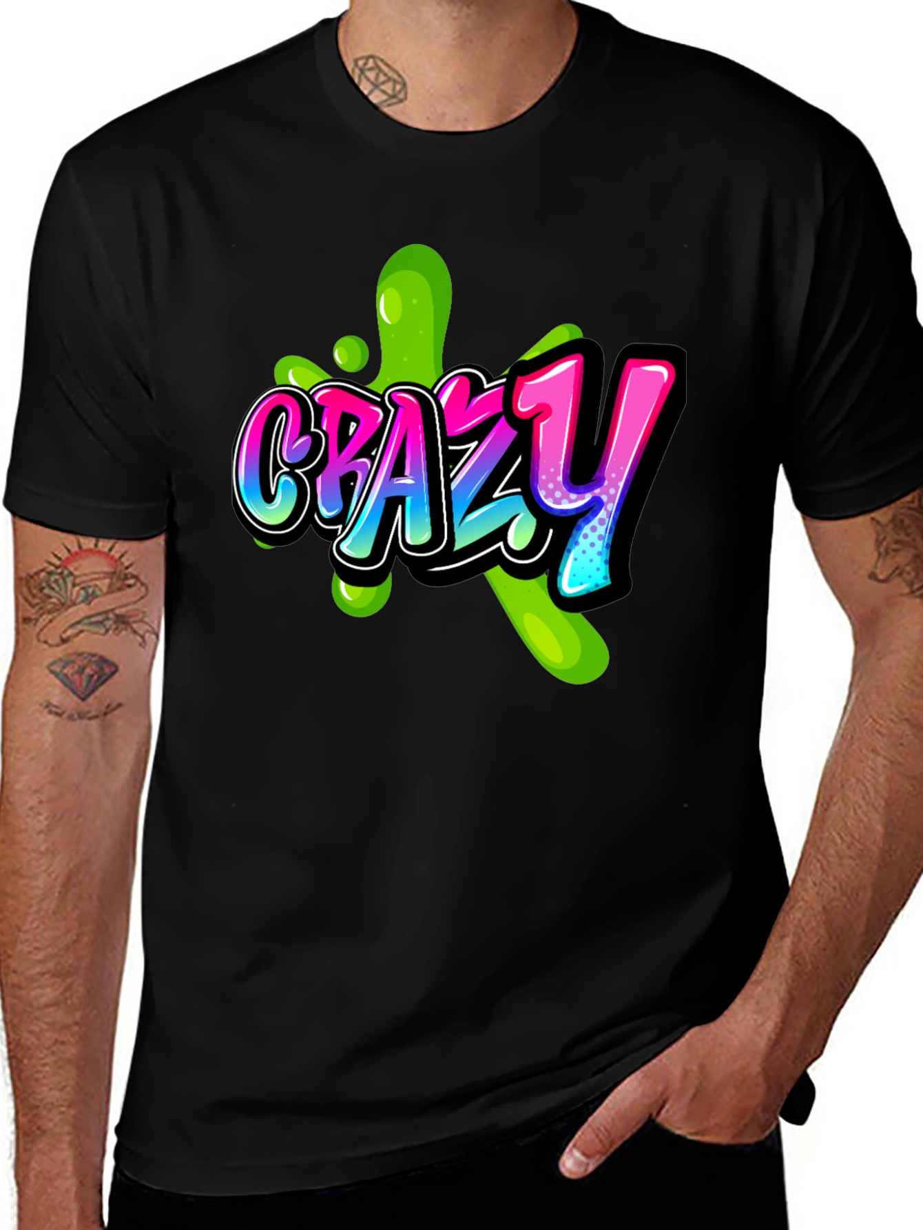 Crazy Graphic Tee - Stylish Black Cotton T-Shirt