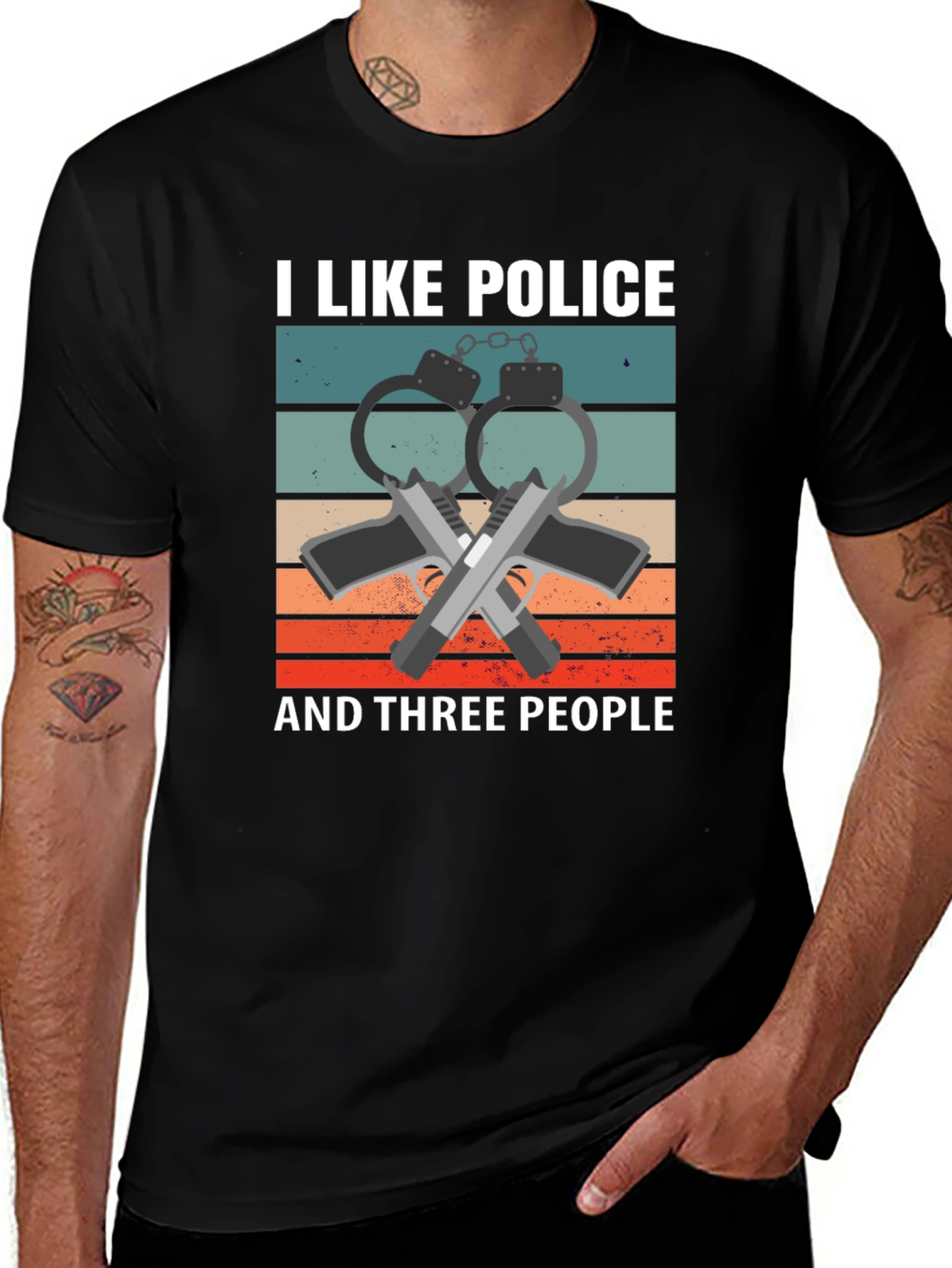 Variant 23 of I Like Police and Three People Graphic T-Shirt