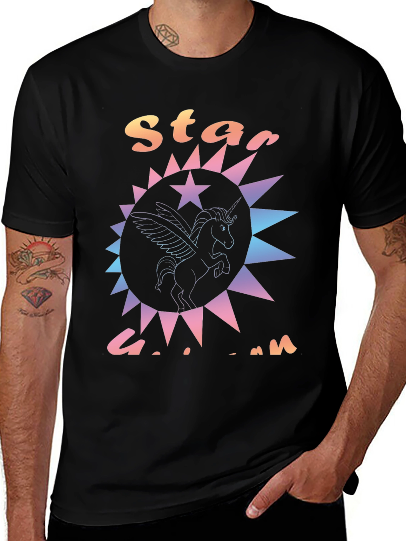 Star Unicorn Graphic Tee - Men's Black T-Shirt