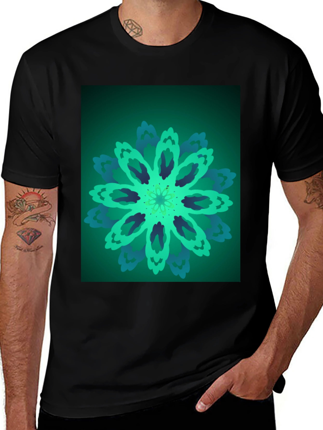 Variant 16 of Floral Mandala Graphic Tee - Black