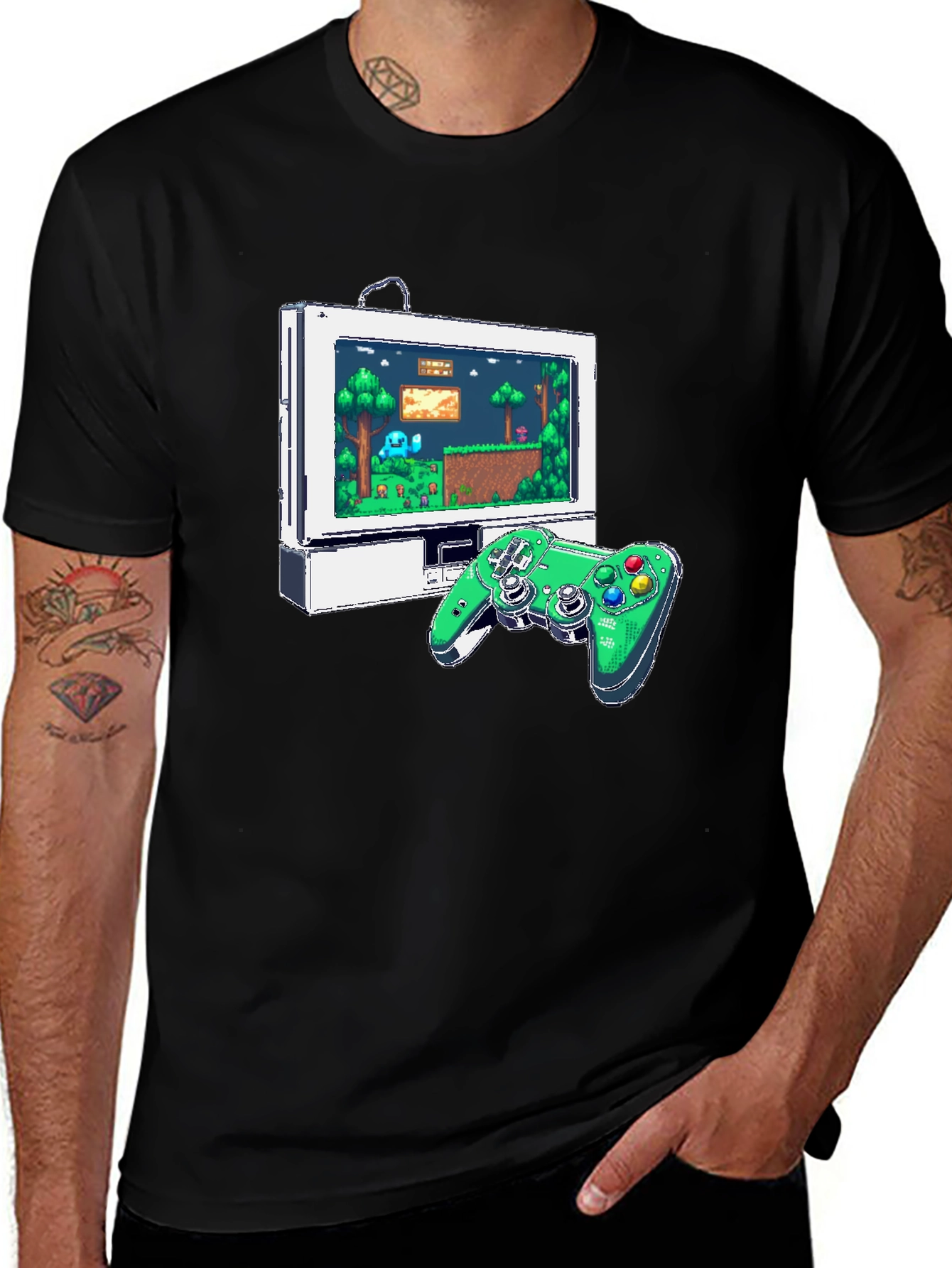 Variant 28 of Retro Gamer Tee - Pixel Art Console & Controller Design