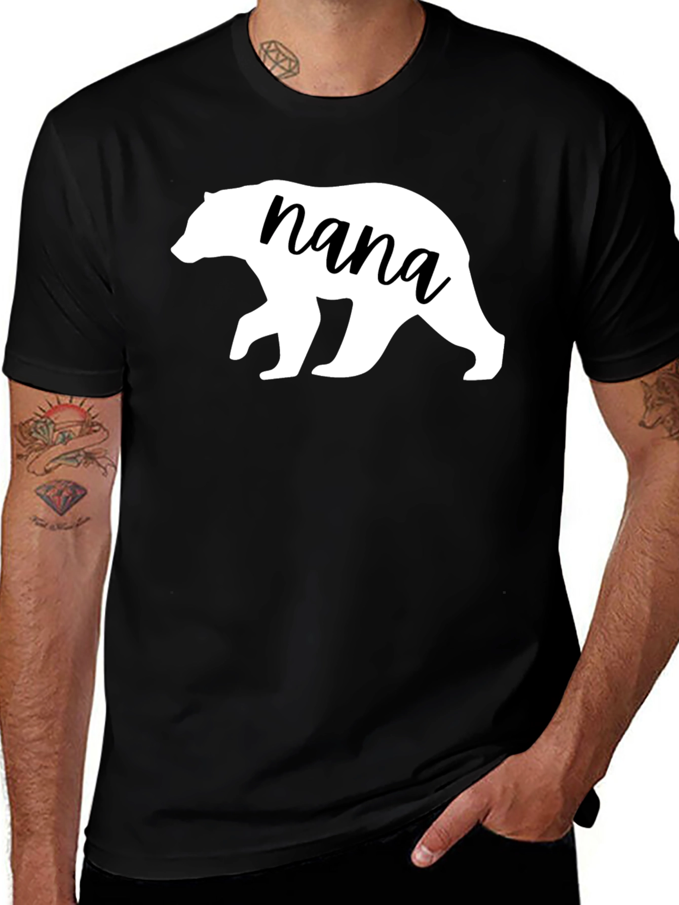 Nana Bear Graphic T-Shirt - Black Casual Tee