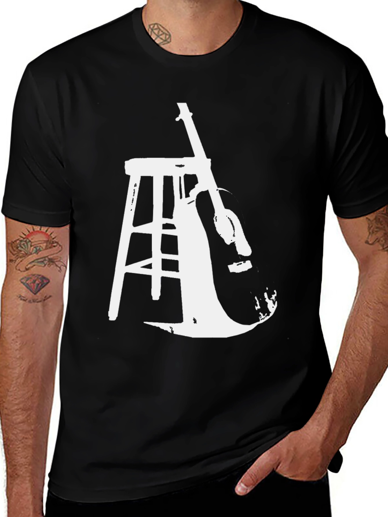 Guitar and Stool Graphic Black T-Shirt