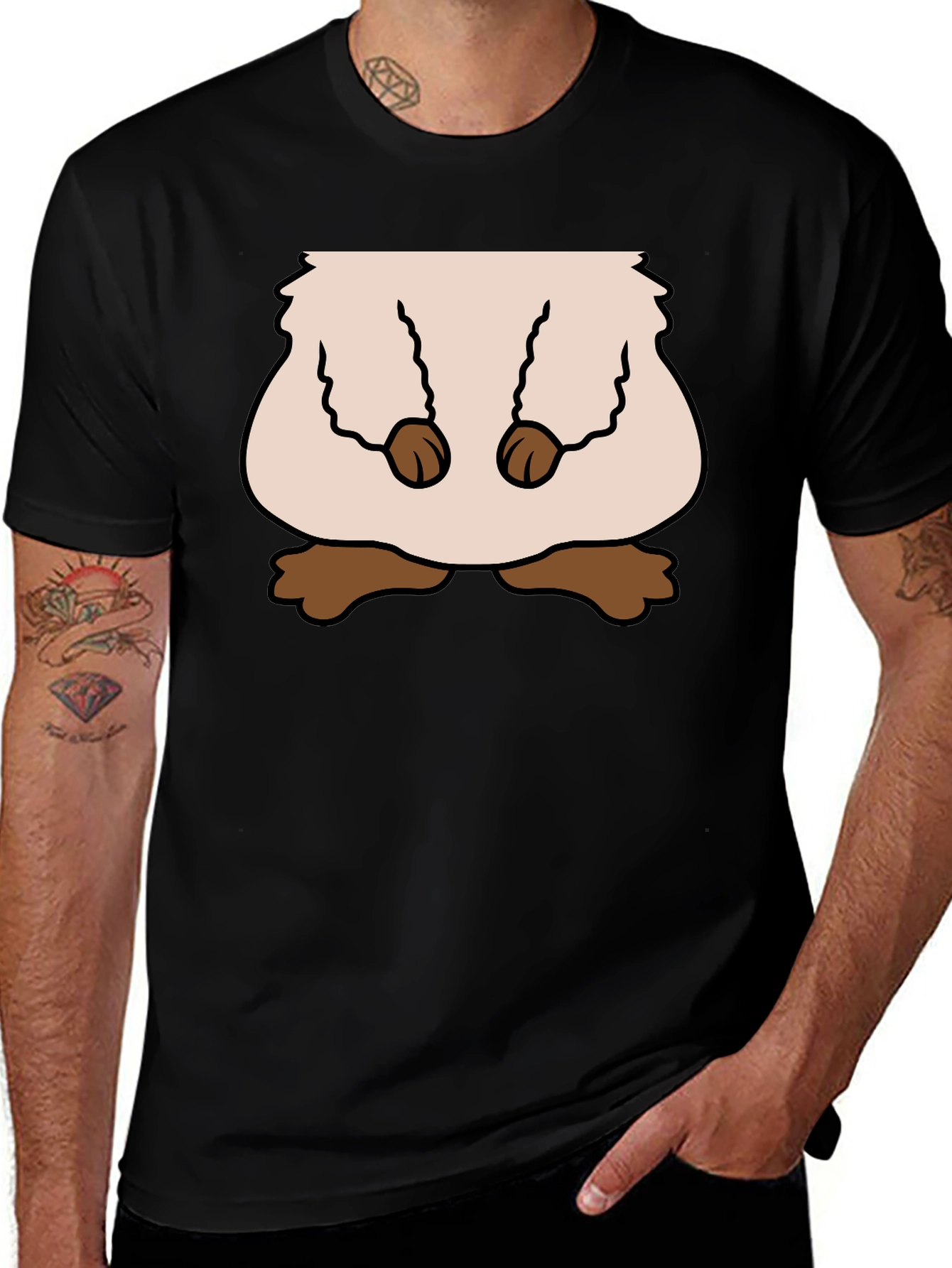 Variant 3 of Cute Cartoon Creature Graphic Black T-Shirt