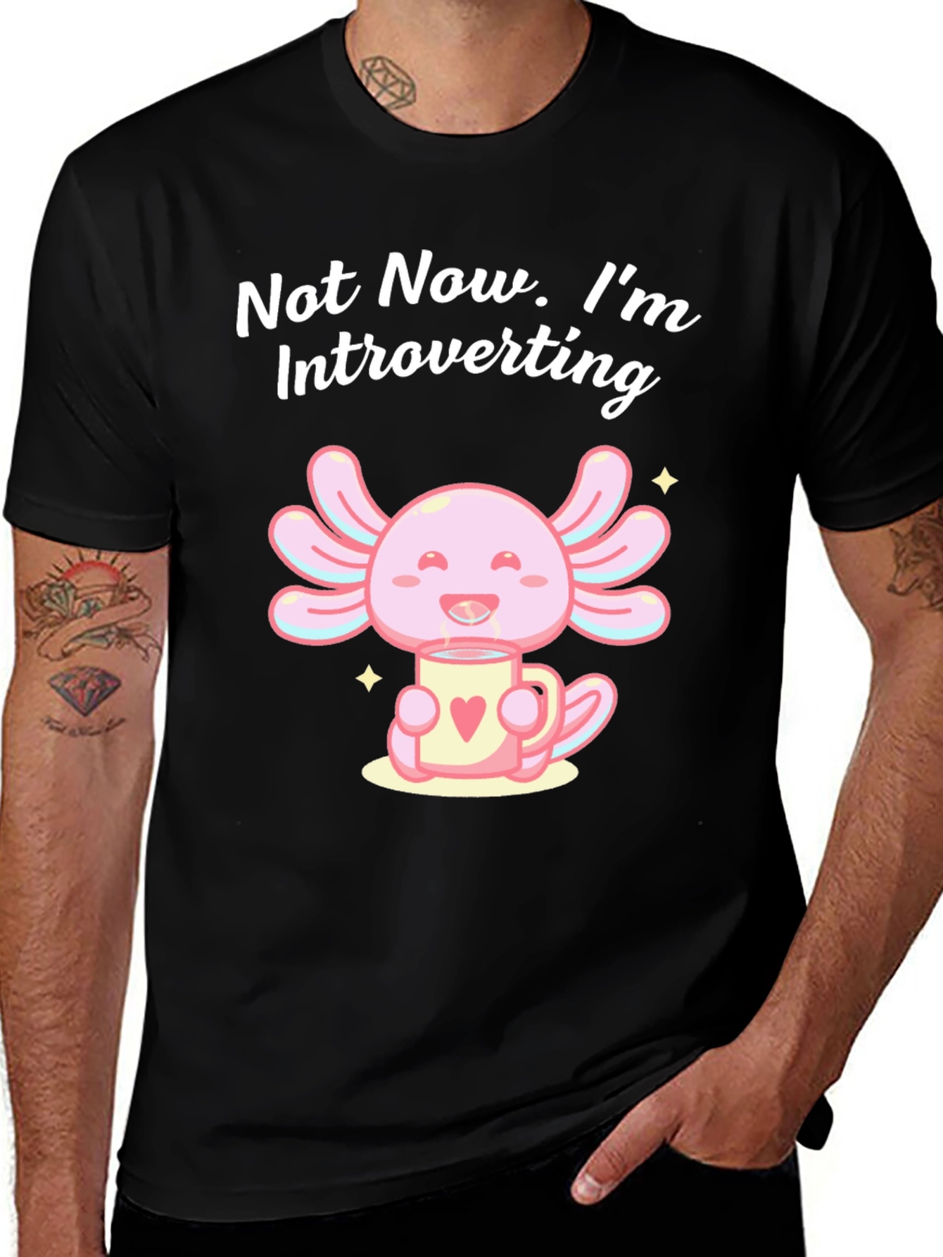 Black Introverting Axolotl Graphic T-Shirt main image