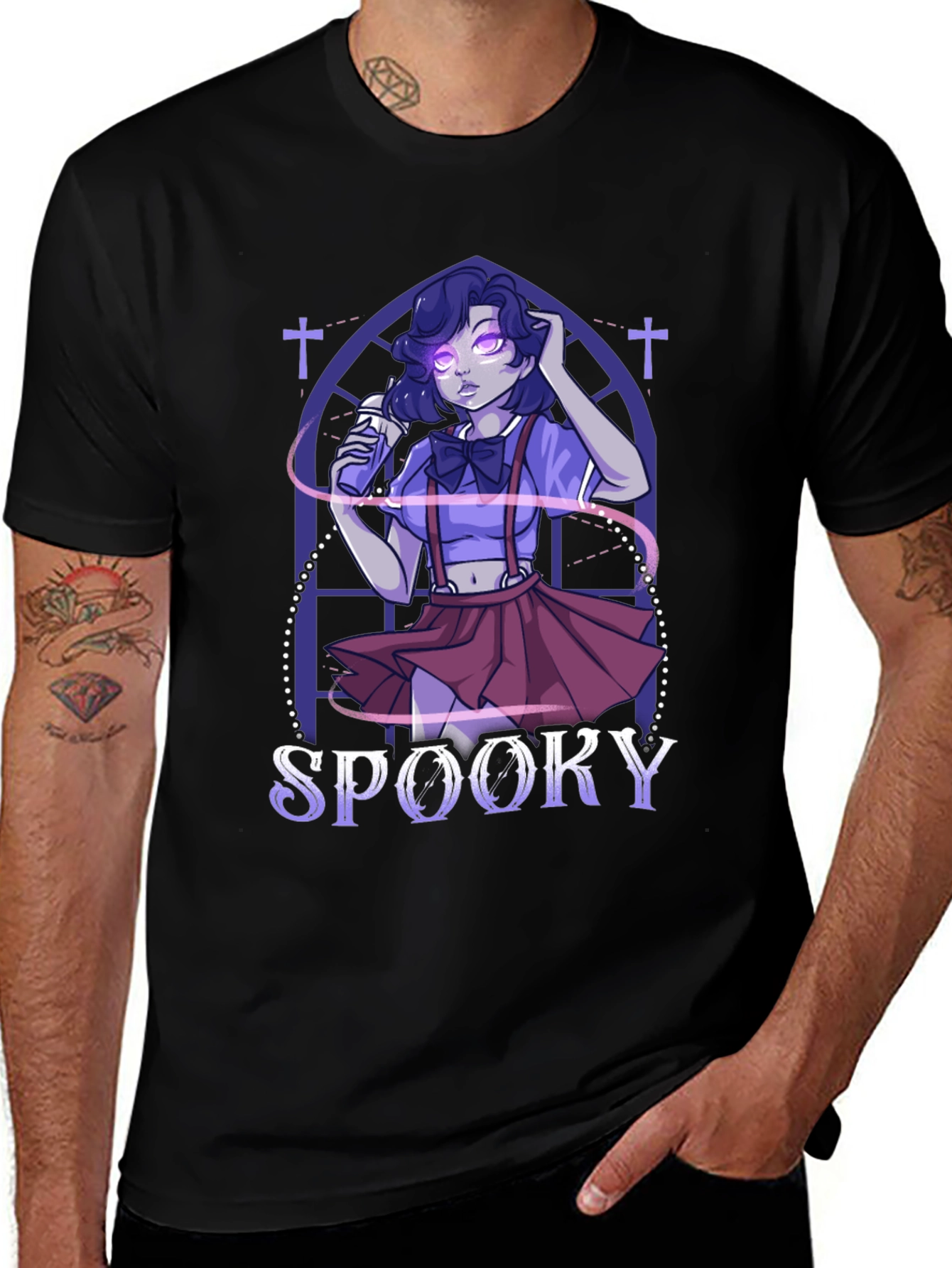 Spooky Vibes T-Shirt - Gothic Anime Design