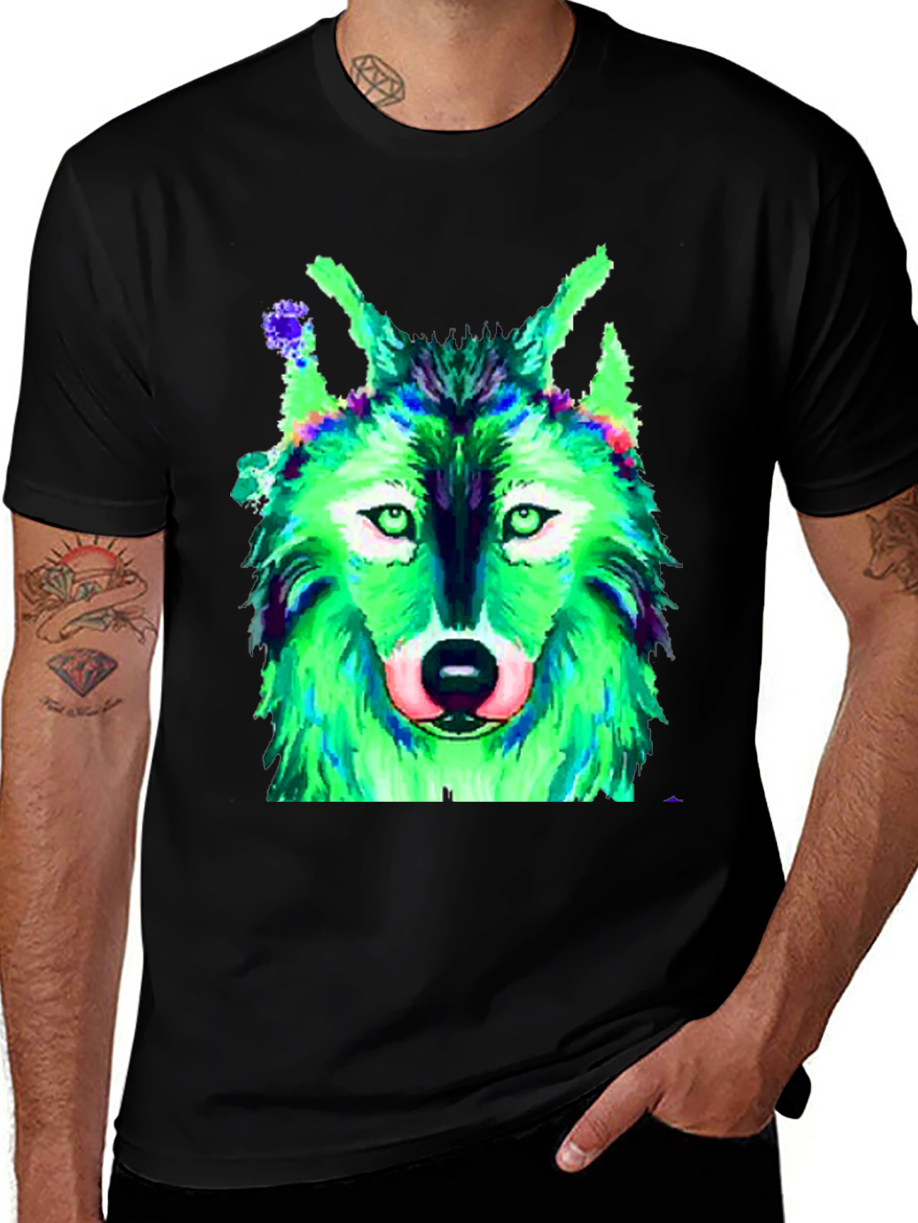 Variant 21 of Vibrant Wolf Graphic Tee - Black