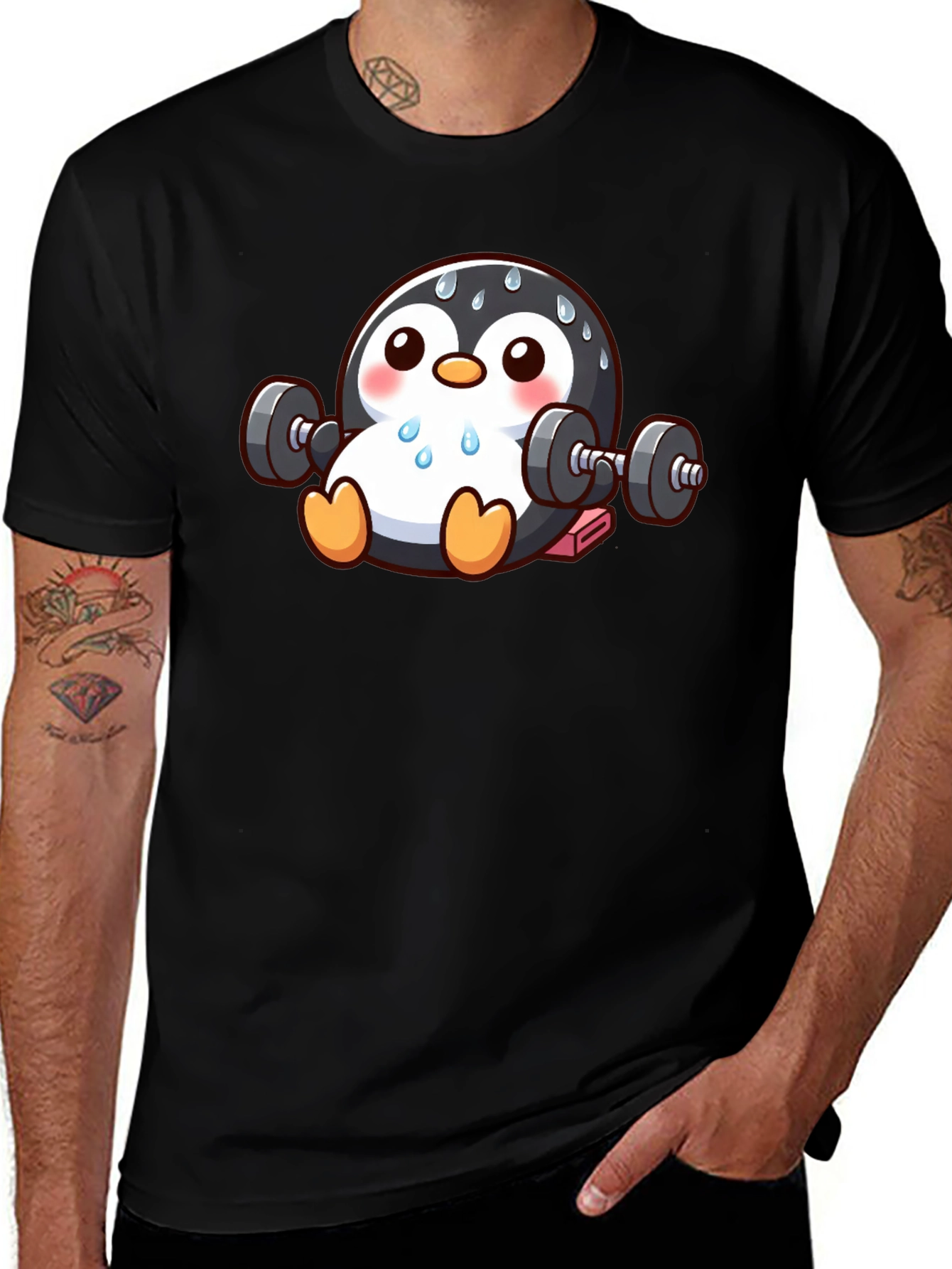 Variant 21 of Penguin Lifting Weights Graphic T-Shirt