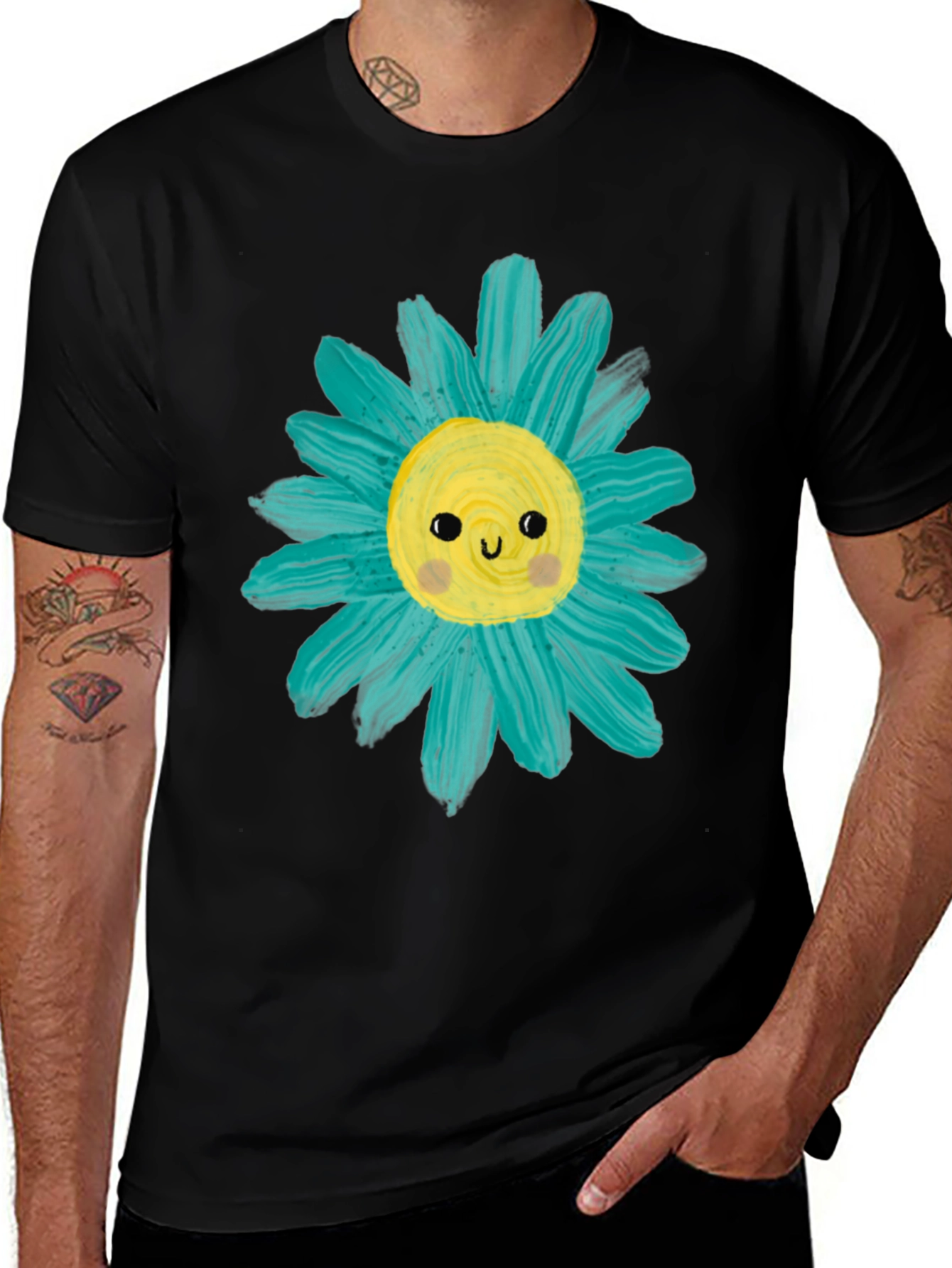 Variant 16 of Cute Flower Graphic Tee -  Men's Black Casual T-Shirt