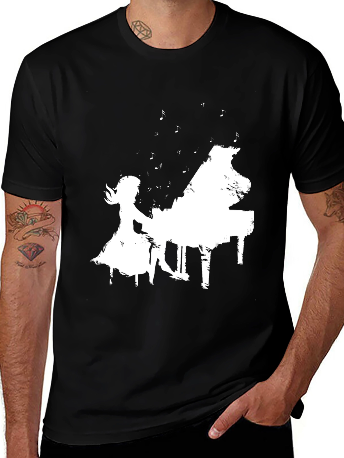 Piano Player Graphic Tee - Stylish Black T-Shirt
