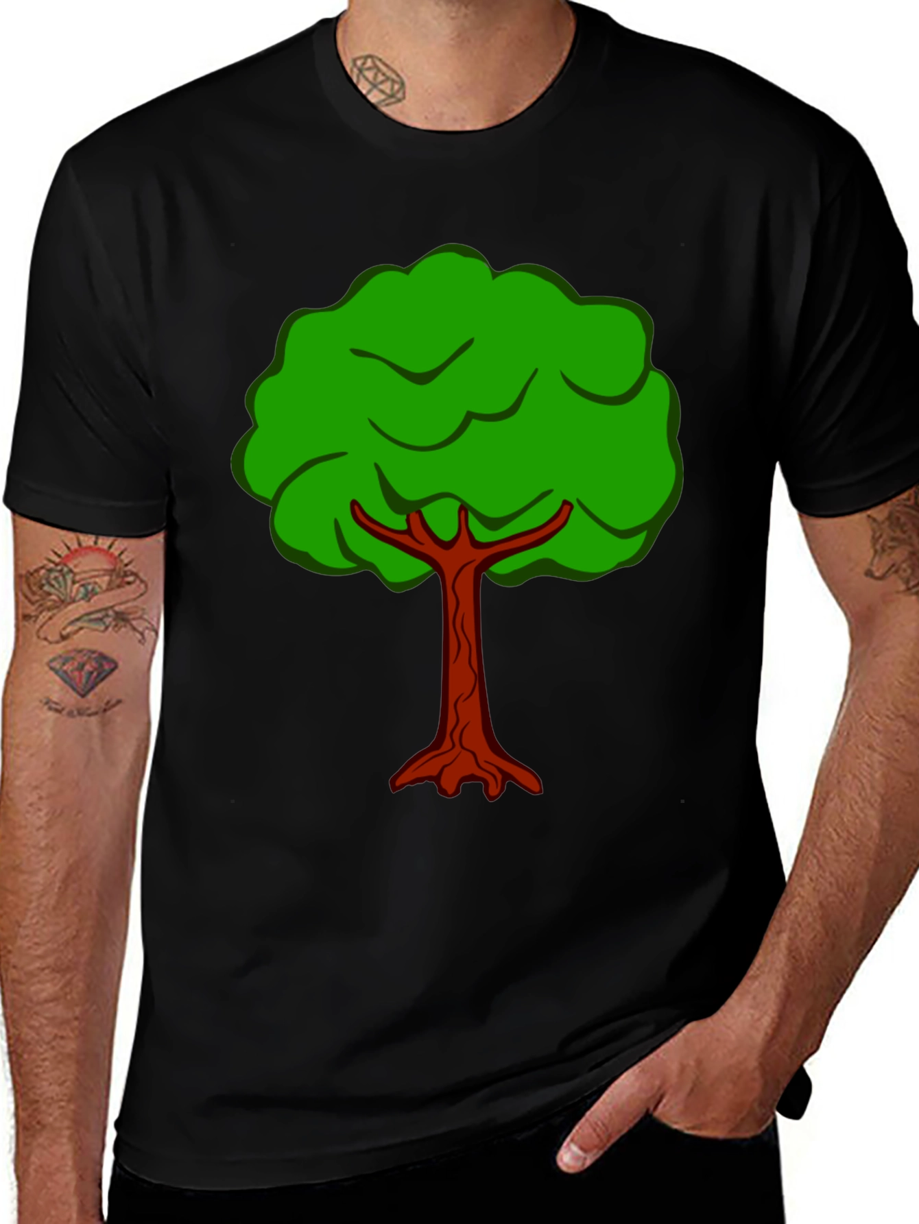 Black Cartoon Tree Graphic Tee - Black Cotton T-Shirt main image