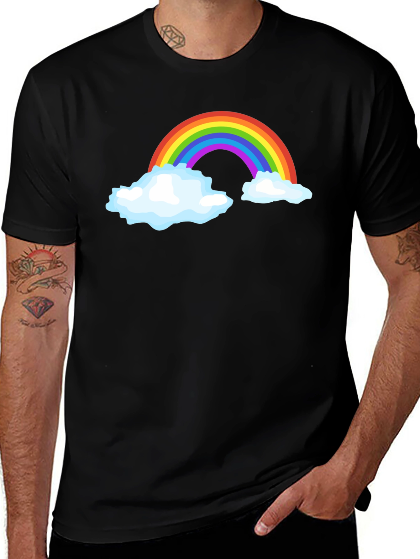 Variant 14 of Rainbow Cloud Graphic Tee - Black Cotton T-Shirt