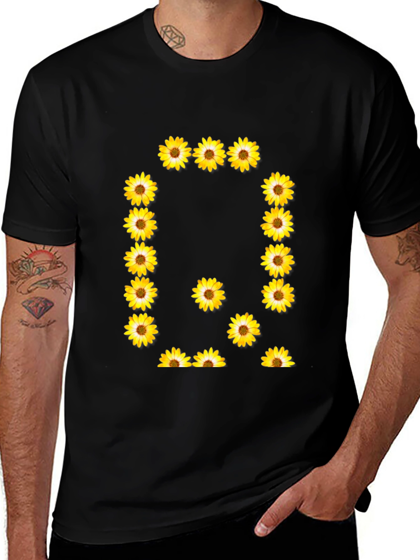 Variant 5 of Sunflower Initial "O" Black T-Shirt