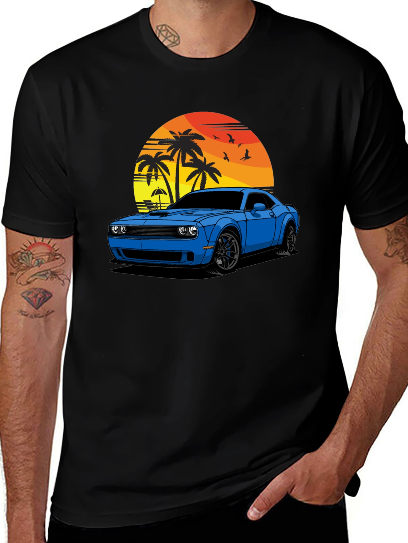 Variant 29 of Sunset Muscle Car T-Shirt - Retro Style