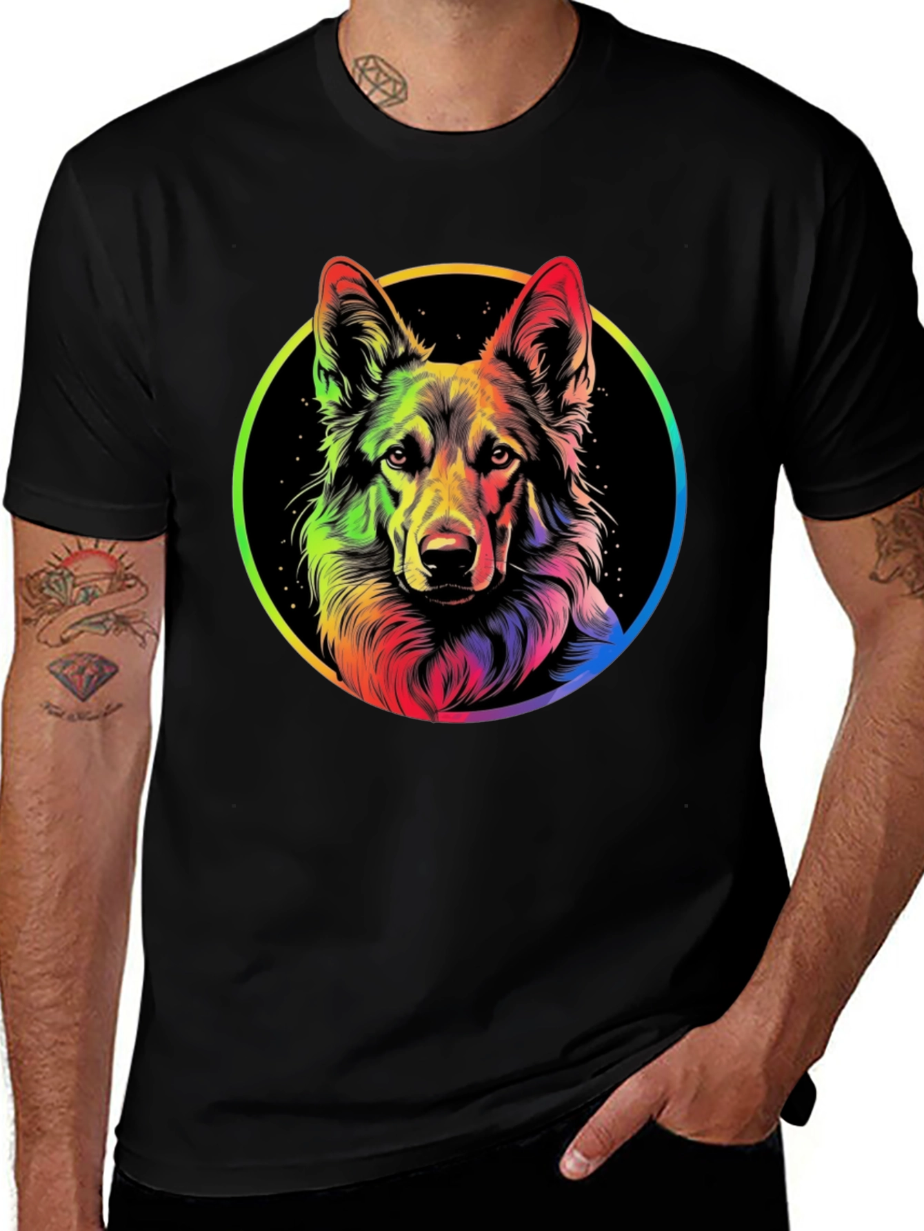 Rainbow German Shepherd Dog Graphic Tee