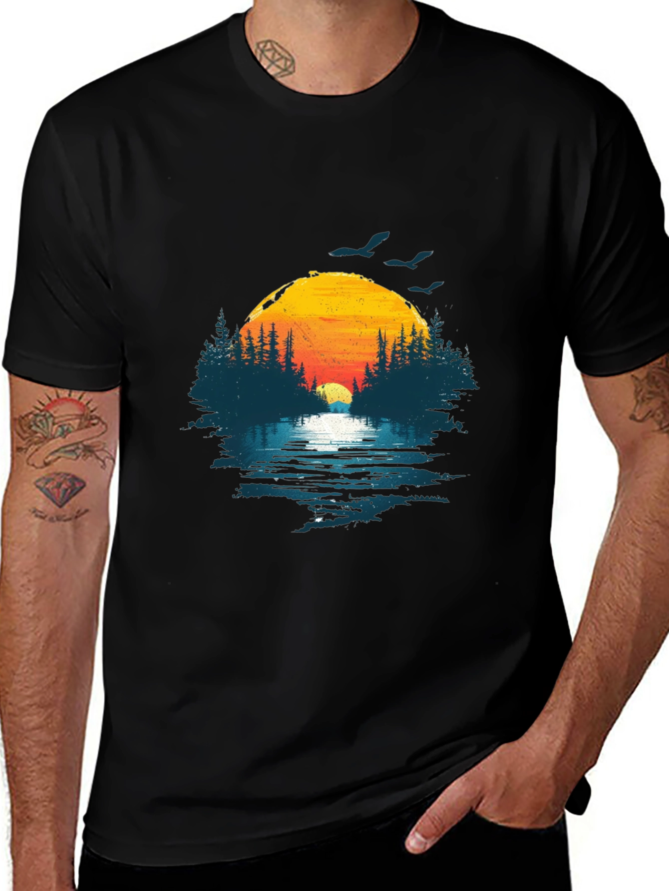Variant 30 of Sunset Lake Graphic Tee - Nature Inspired Design