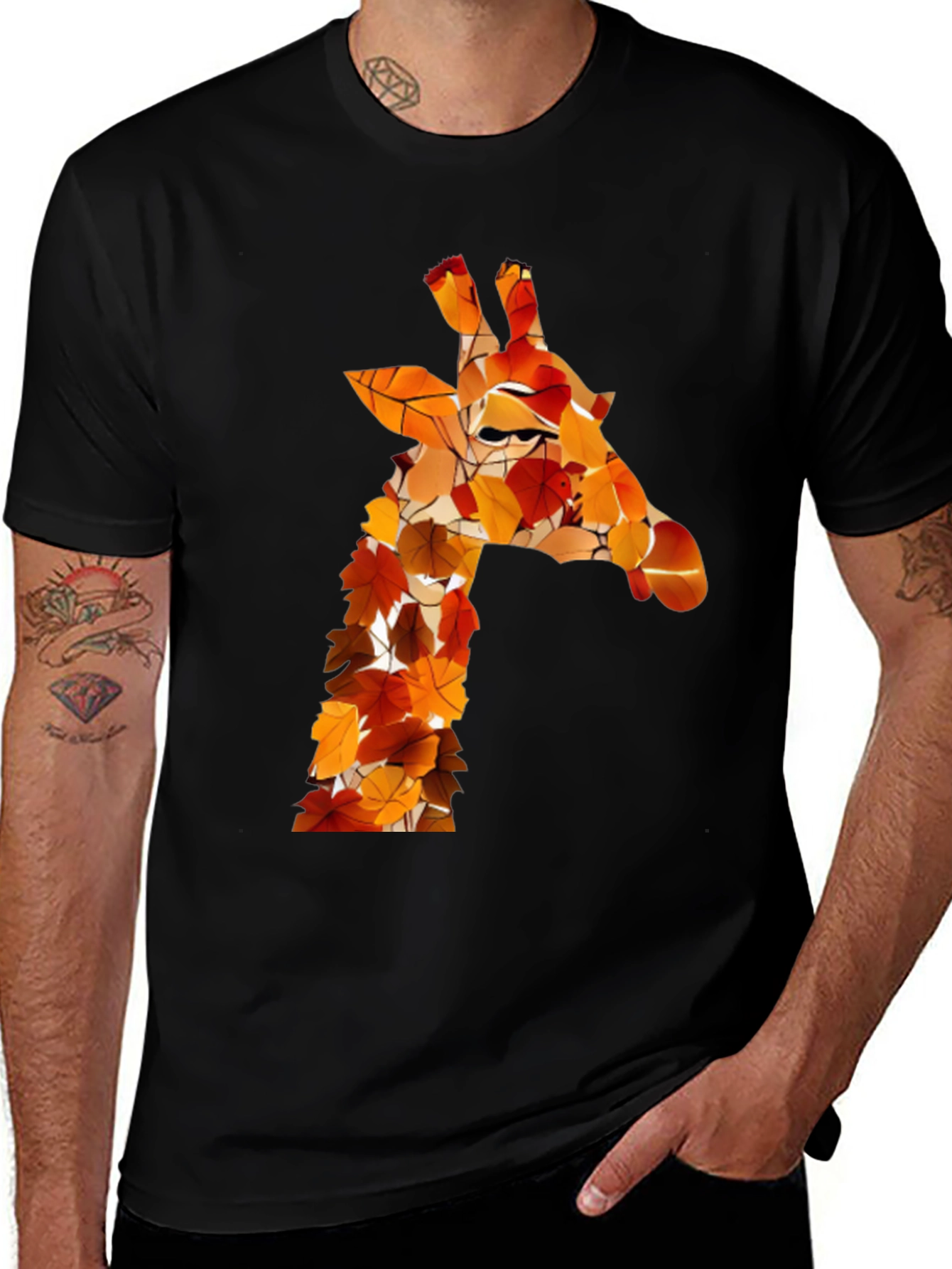 Variant 28 of Autumn Giraffe T-Shirt - Unique Leaf Design