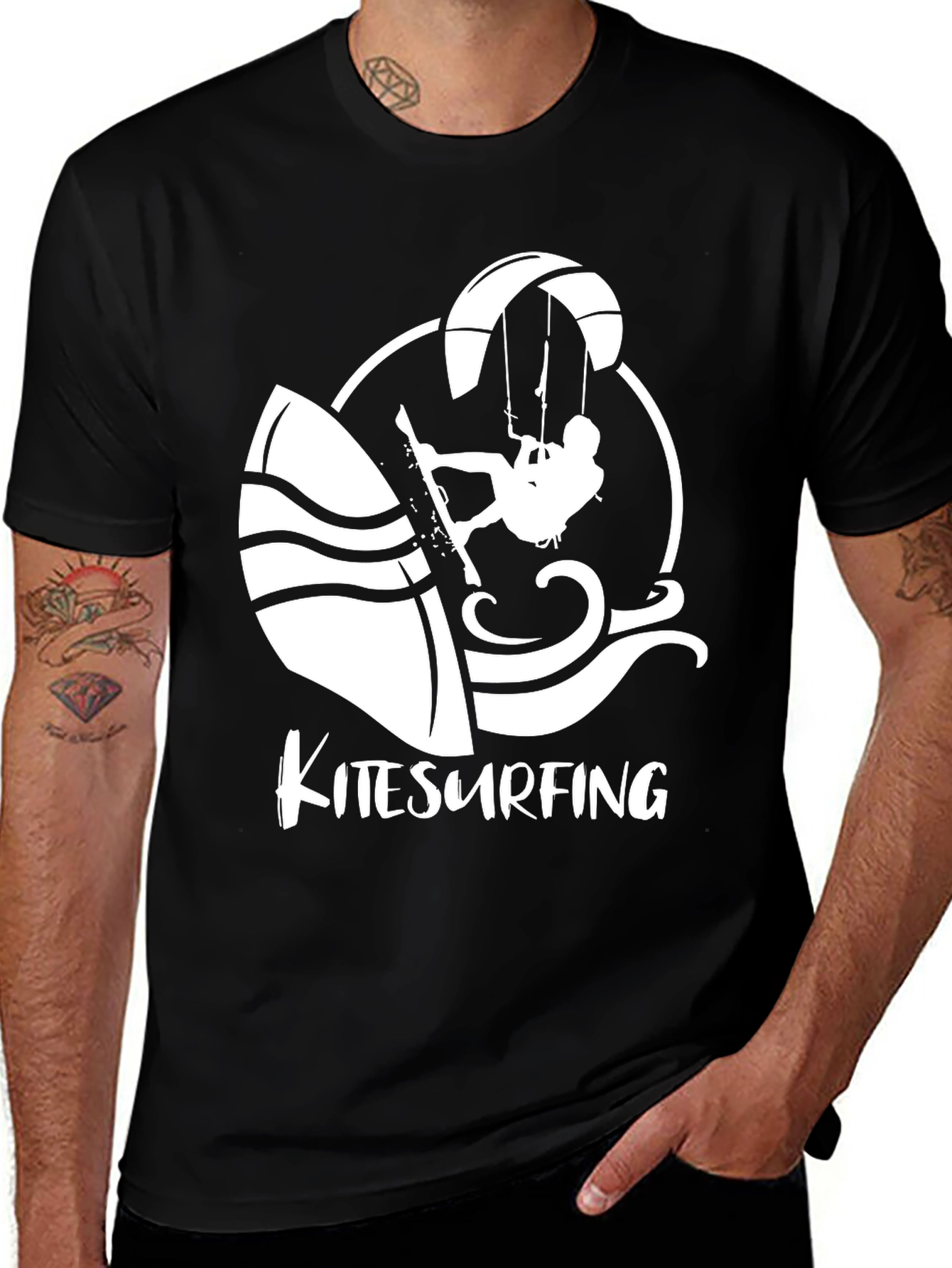 Variant 25 of Kitesurfing Graphic T-Shirt - Black Cotton Tee