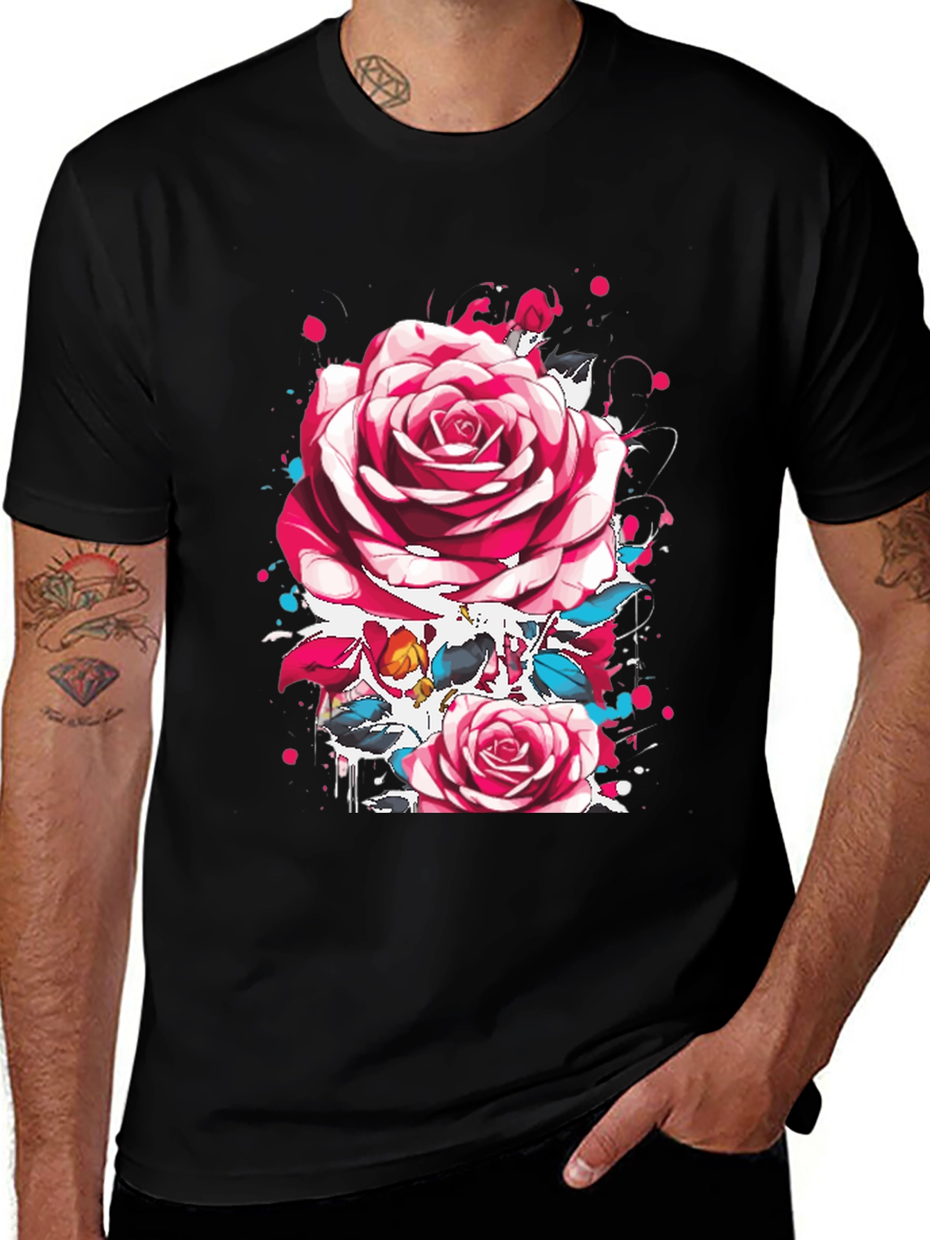 Variant 10 of Rose Graphic Black T-Shirt