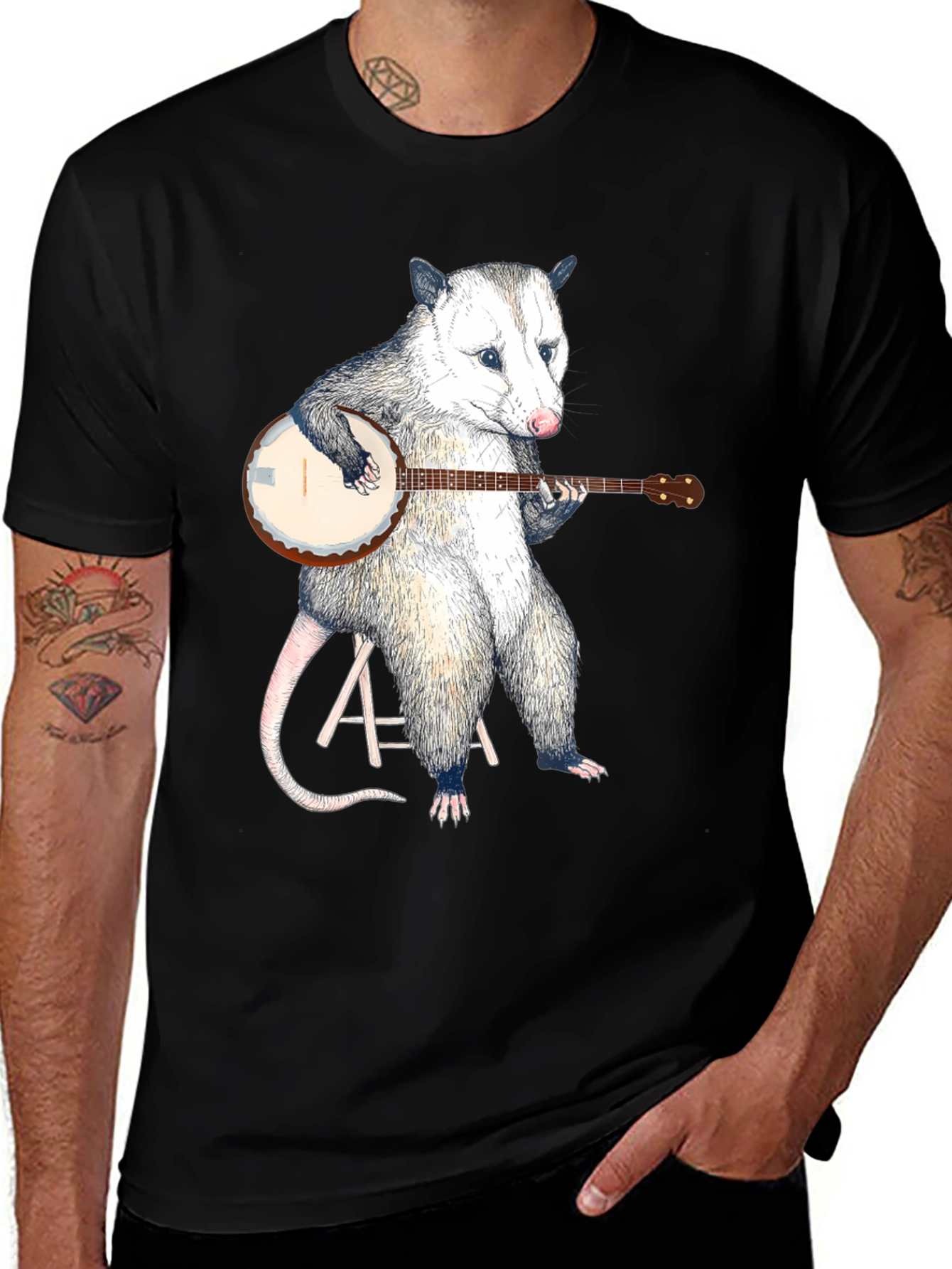 Variant 9 of Opossum Banjo Black T-Shirt