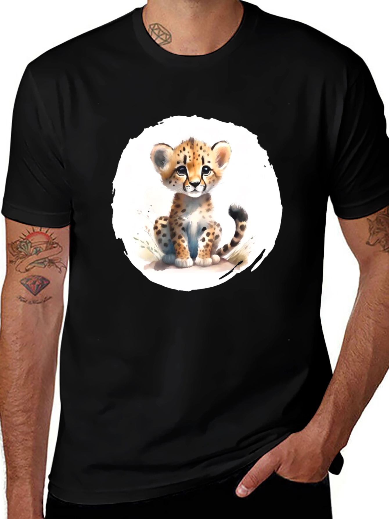 Variant 2 of Cute Cheetah Cub T-Shirt - Soft Black Tee