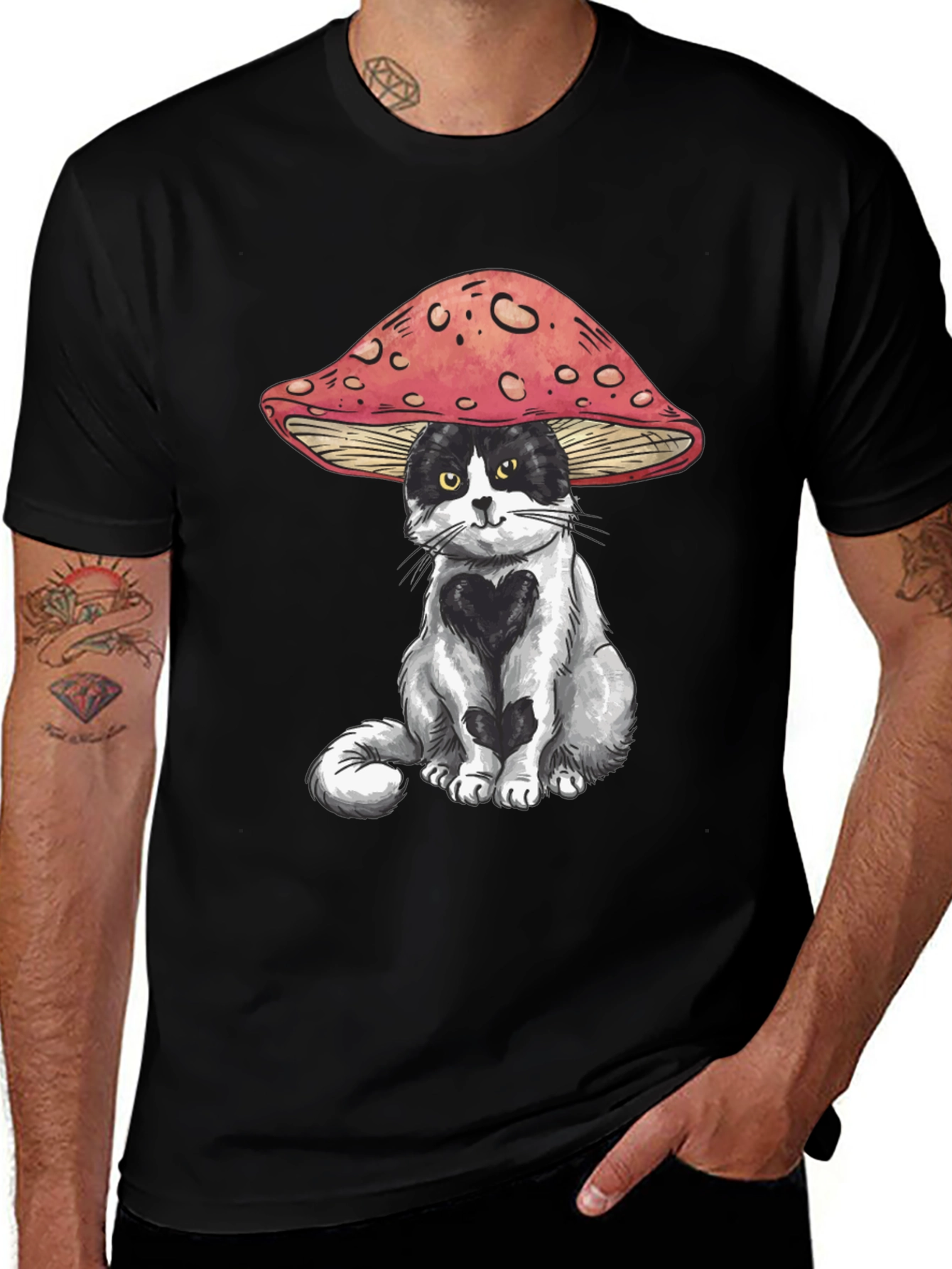 Variant 20 of Mushroom Cat T-Shirt: Whimsical Graphic Tee