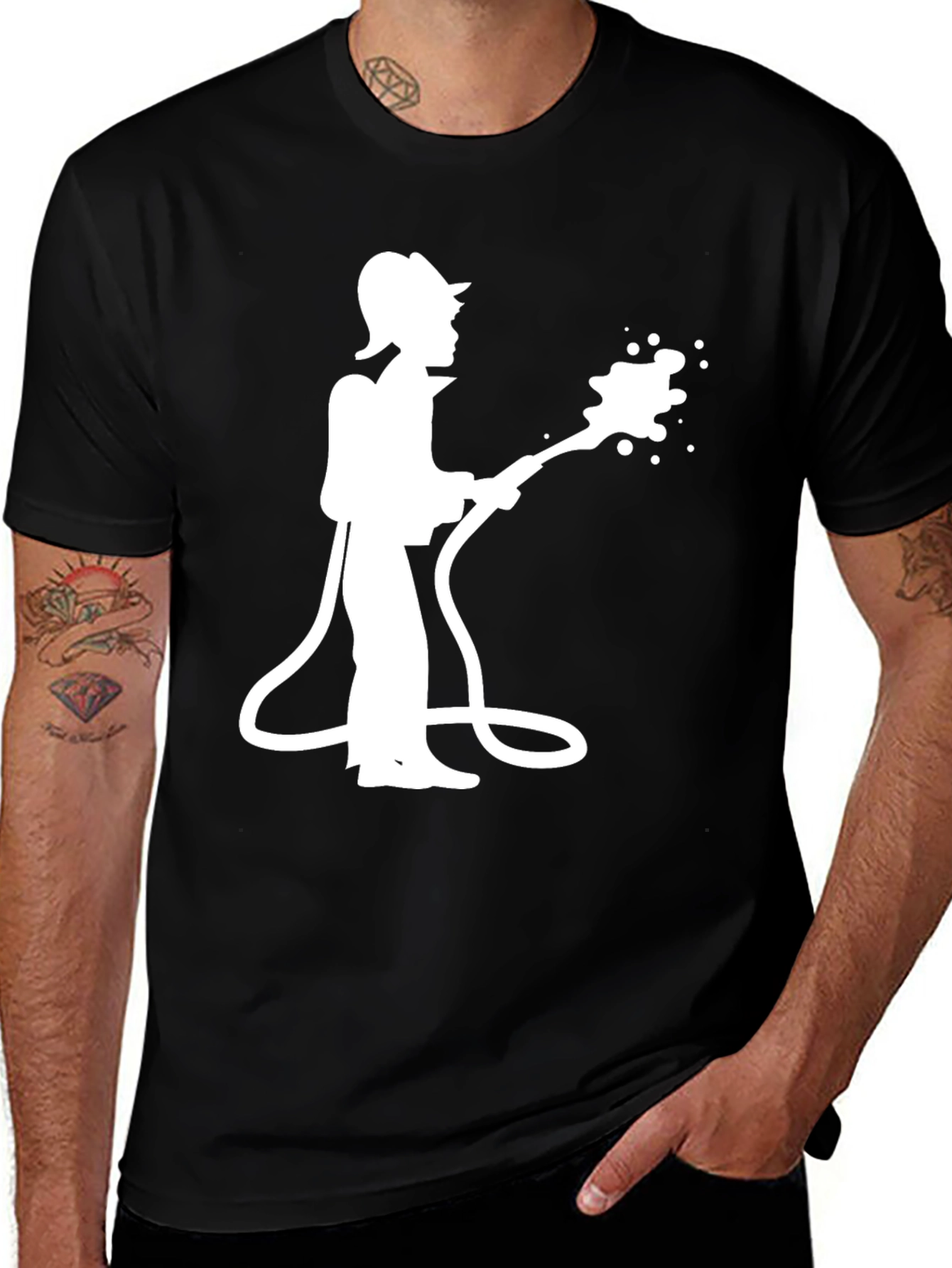 Variant 28 of Firefighter Silhouette Graphic Tee - Black Cotton