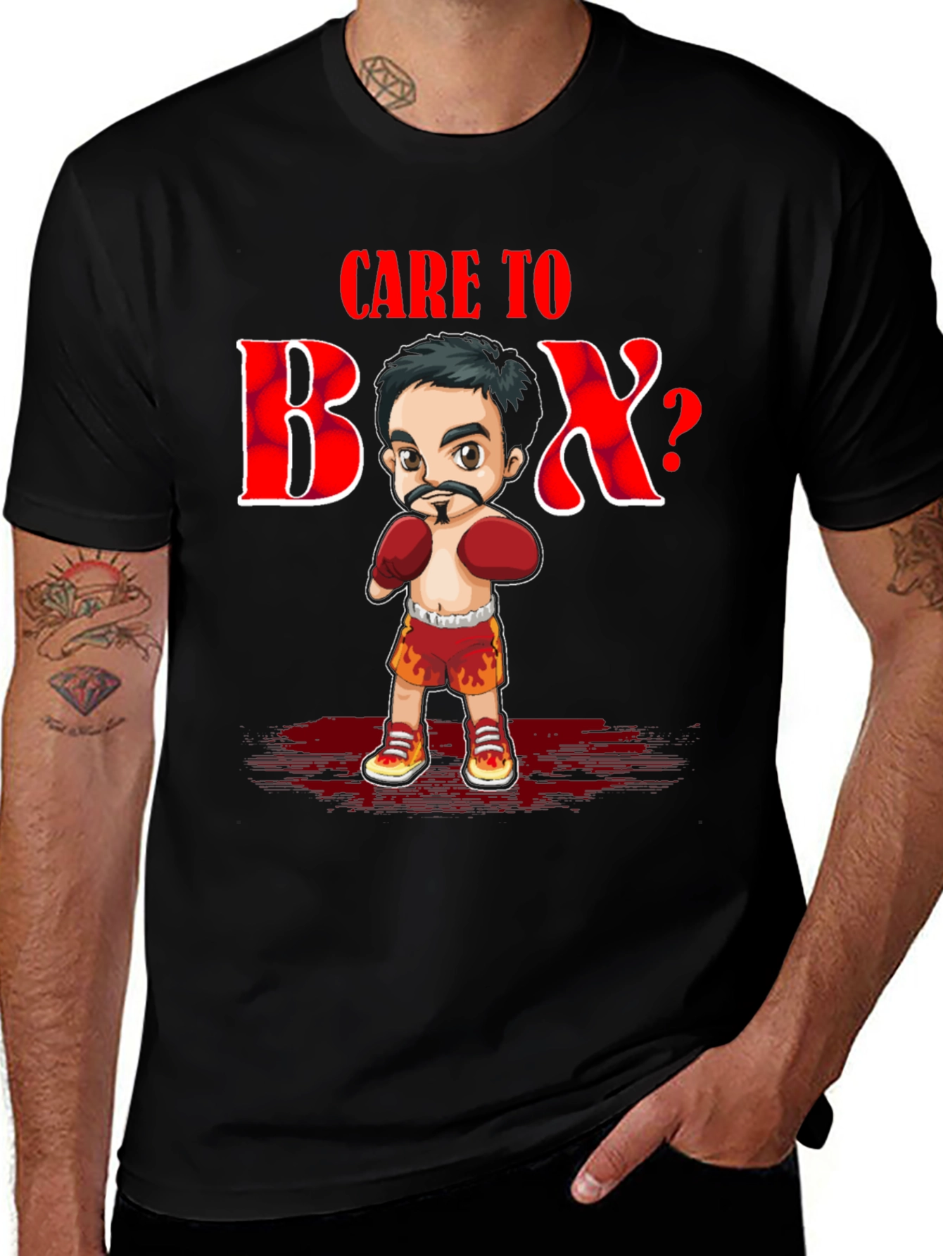 Variant 28 of Care To Box T-Shirt - Black Graphic Tee