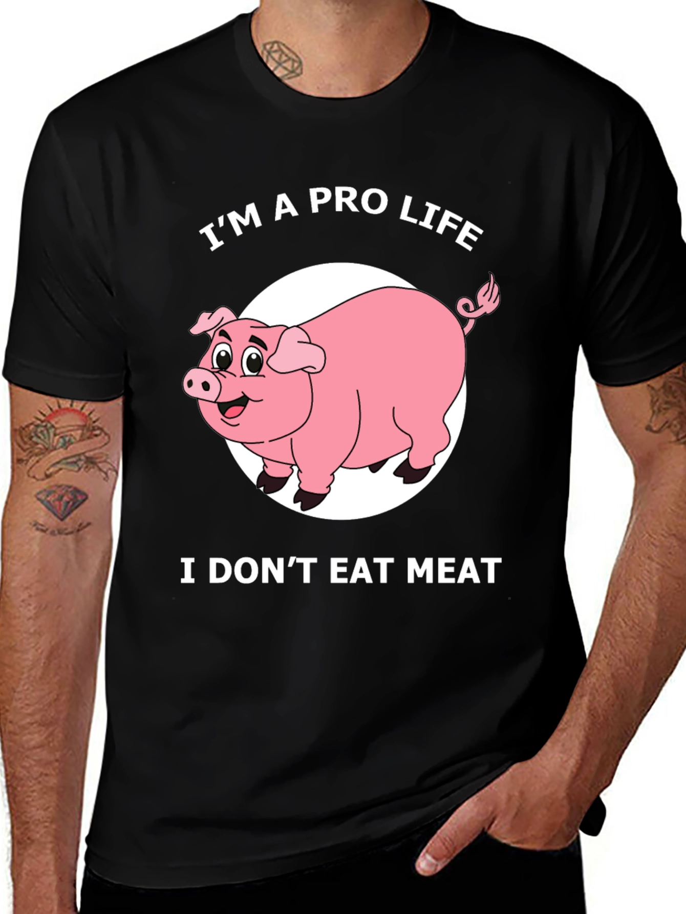 Black Pro Life Pig T-Shirt - I Don't Eat Meat Graphic Tee main image