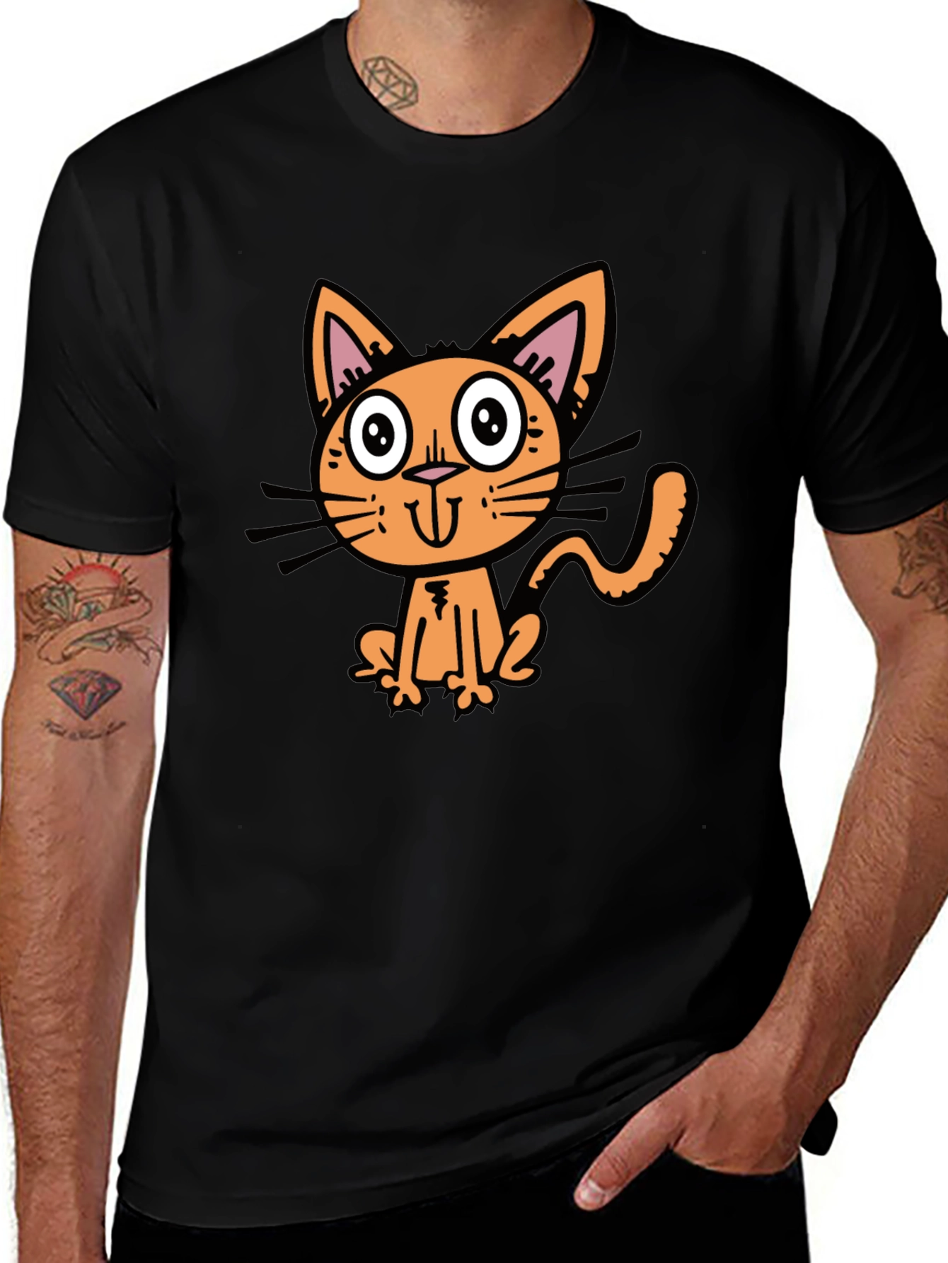 Variant 22 of Cartoon Cat Graphic Tee - Black
