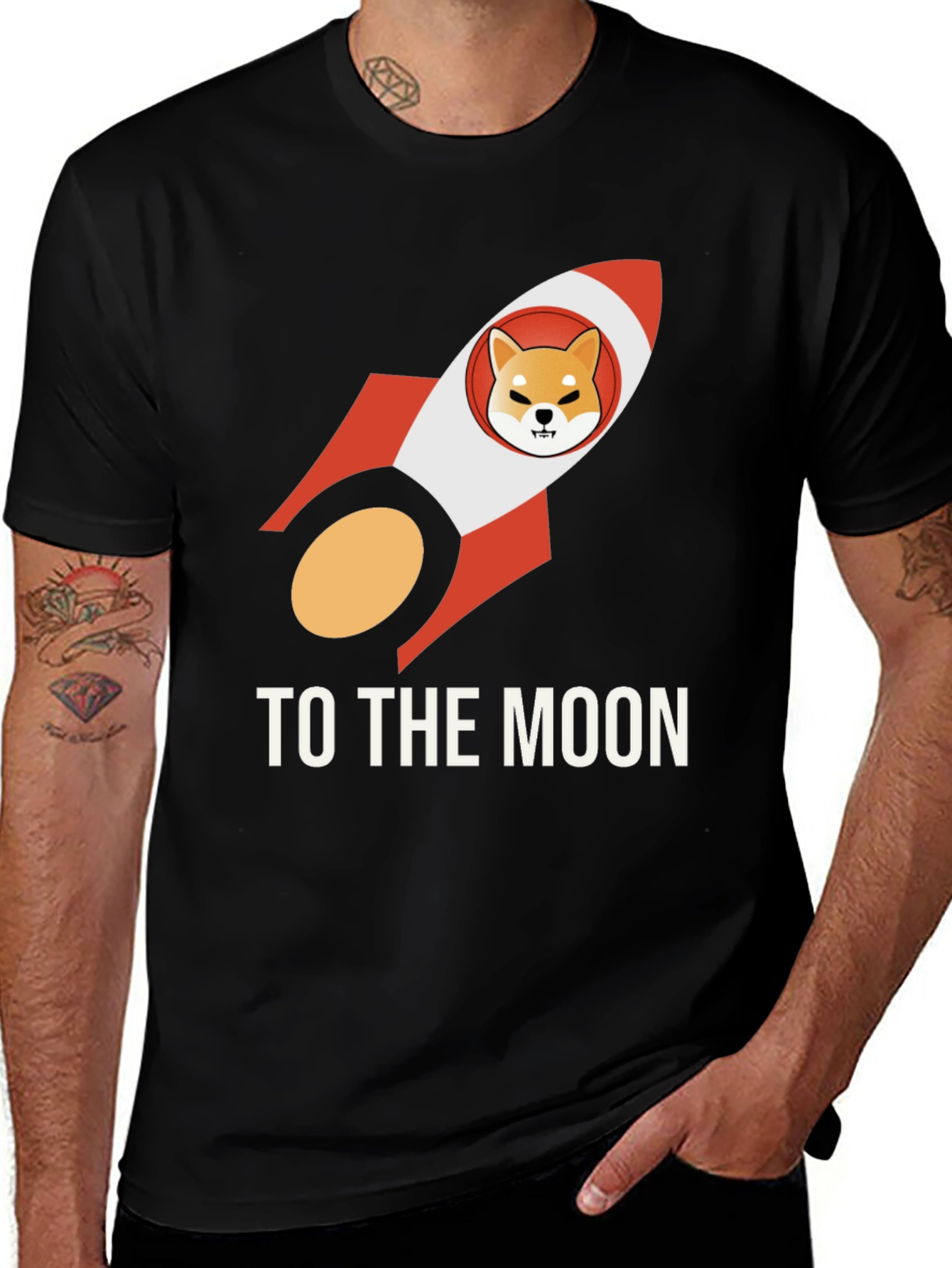 Shiba Inu Rocket to the Moon Black T-Shirt