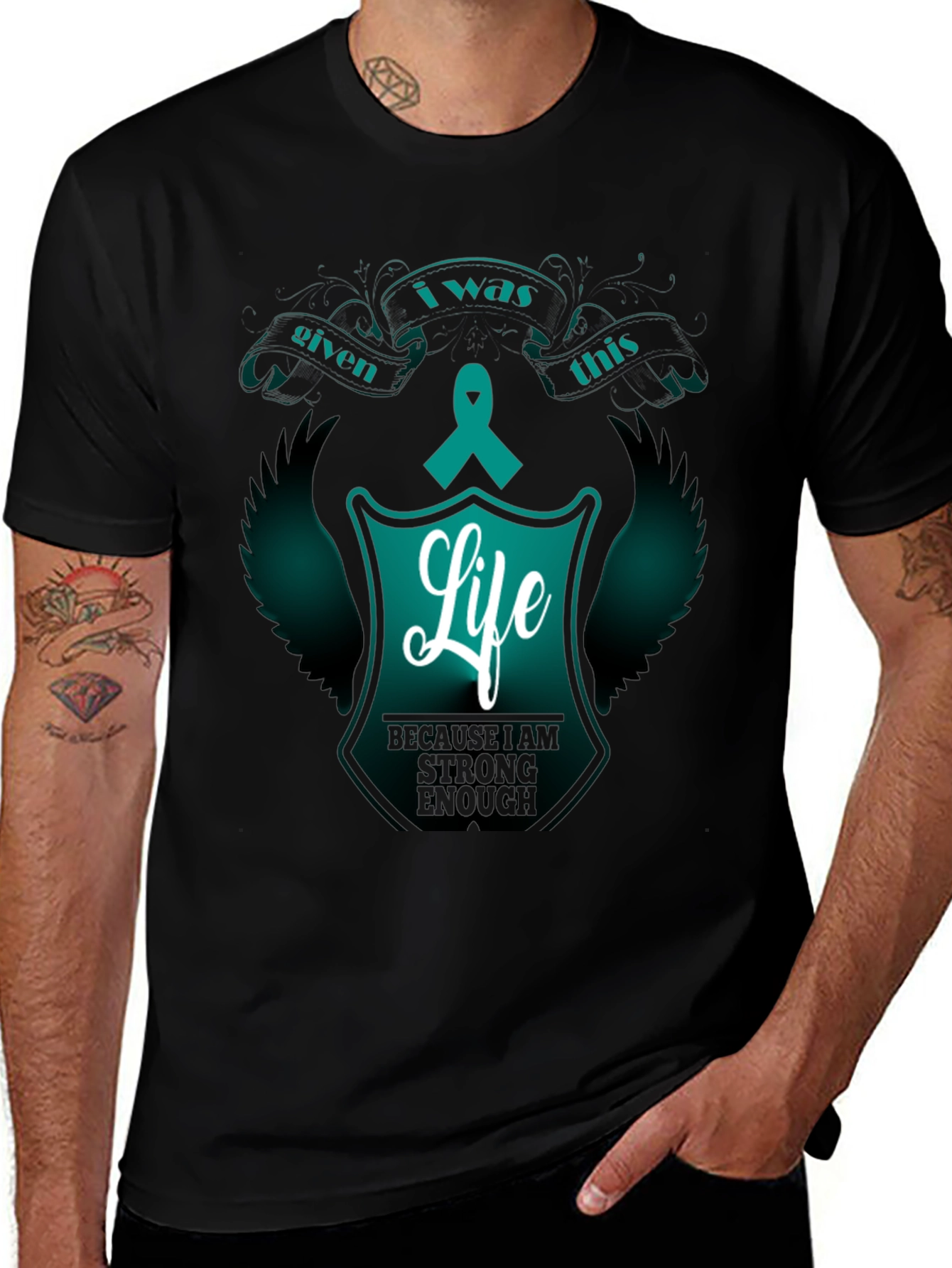 Variant 14 of I Was Given This Life T-Shirt Teal Ribbon Graphic Tee