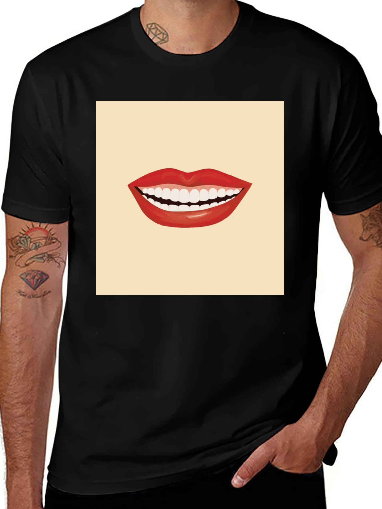 Variant 23 of Smiling Mouth Graphic Tee - Black Cotton T-Shirt