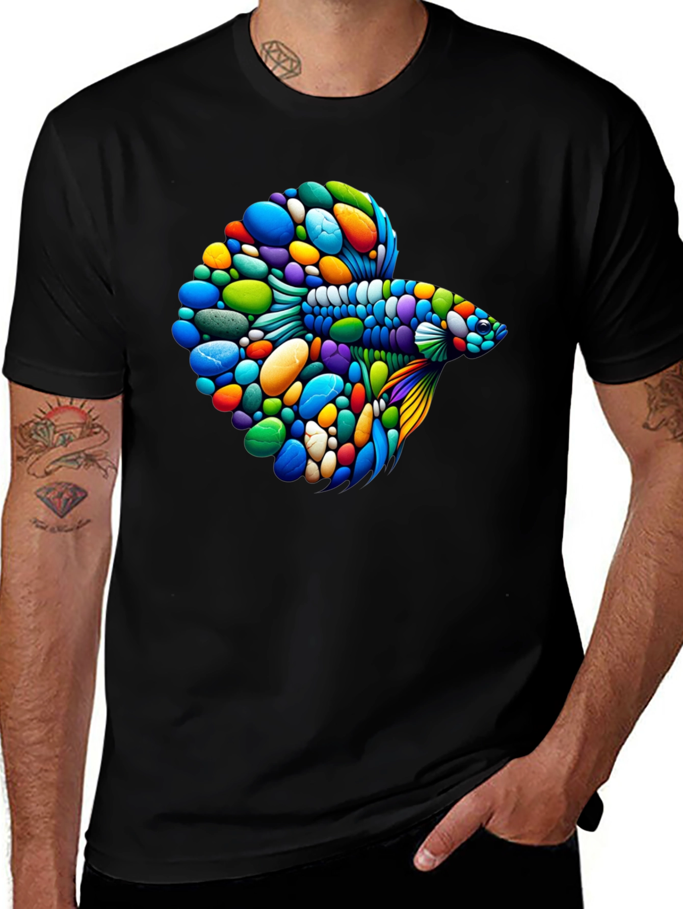 Variant 20 of Vibrant Betta Fish Graphic Black T-Shirt
